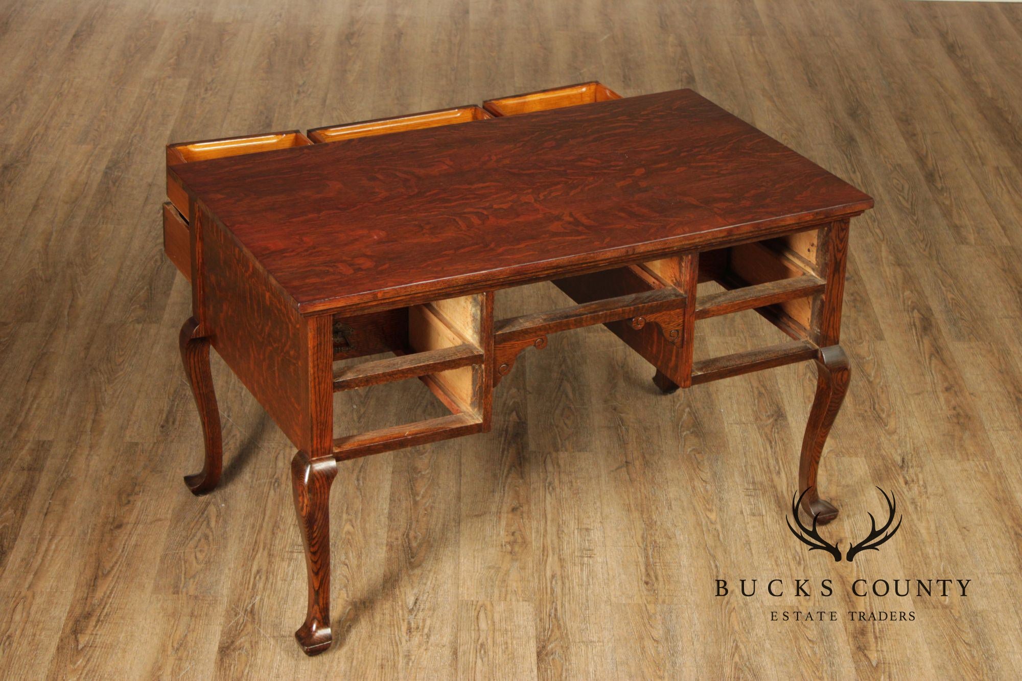 Antique Victorian Oak Partner's Executive Writing Desk