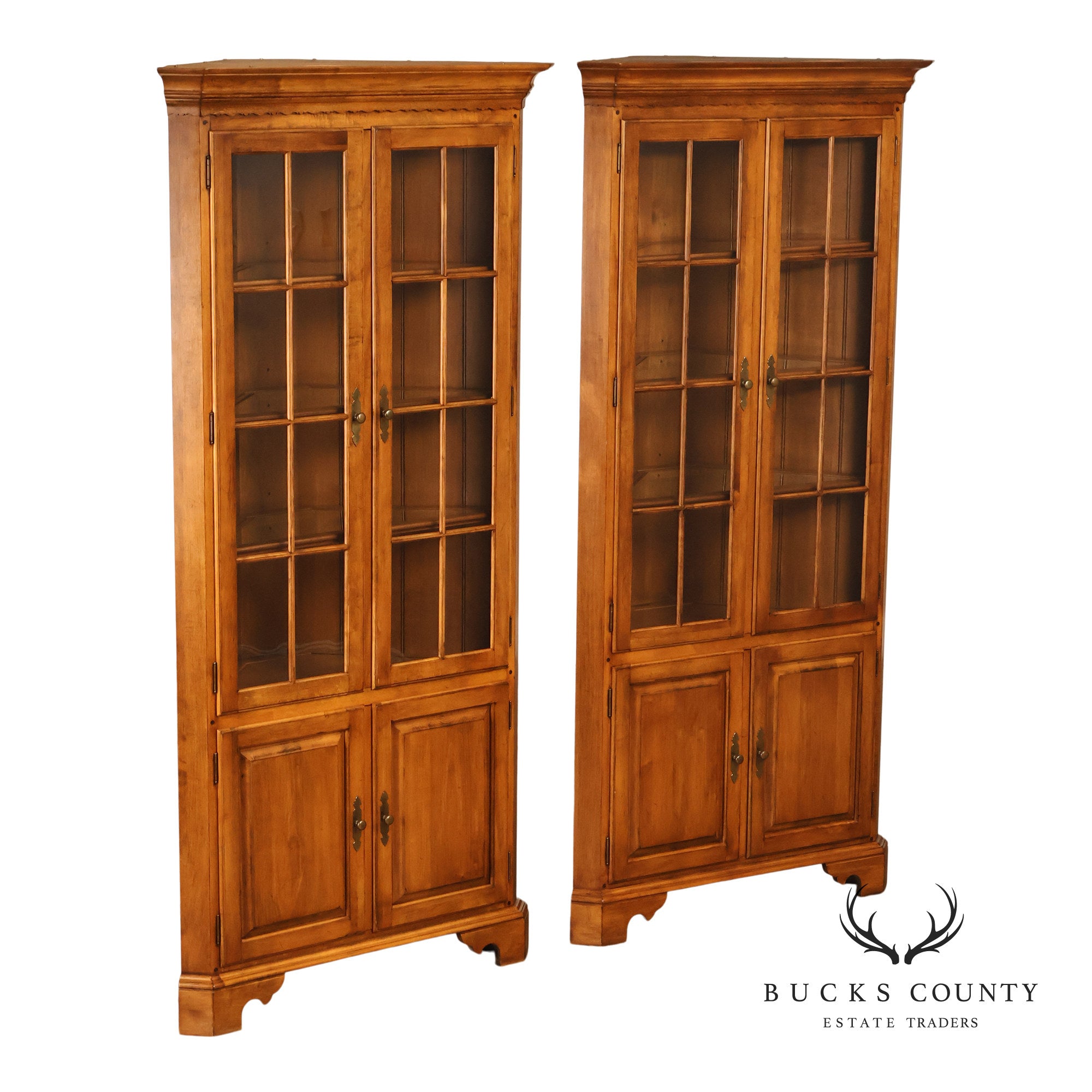 Ethan Allen 1776 Collection Pair of Maple Corner Cabinets