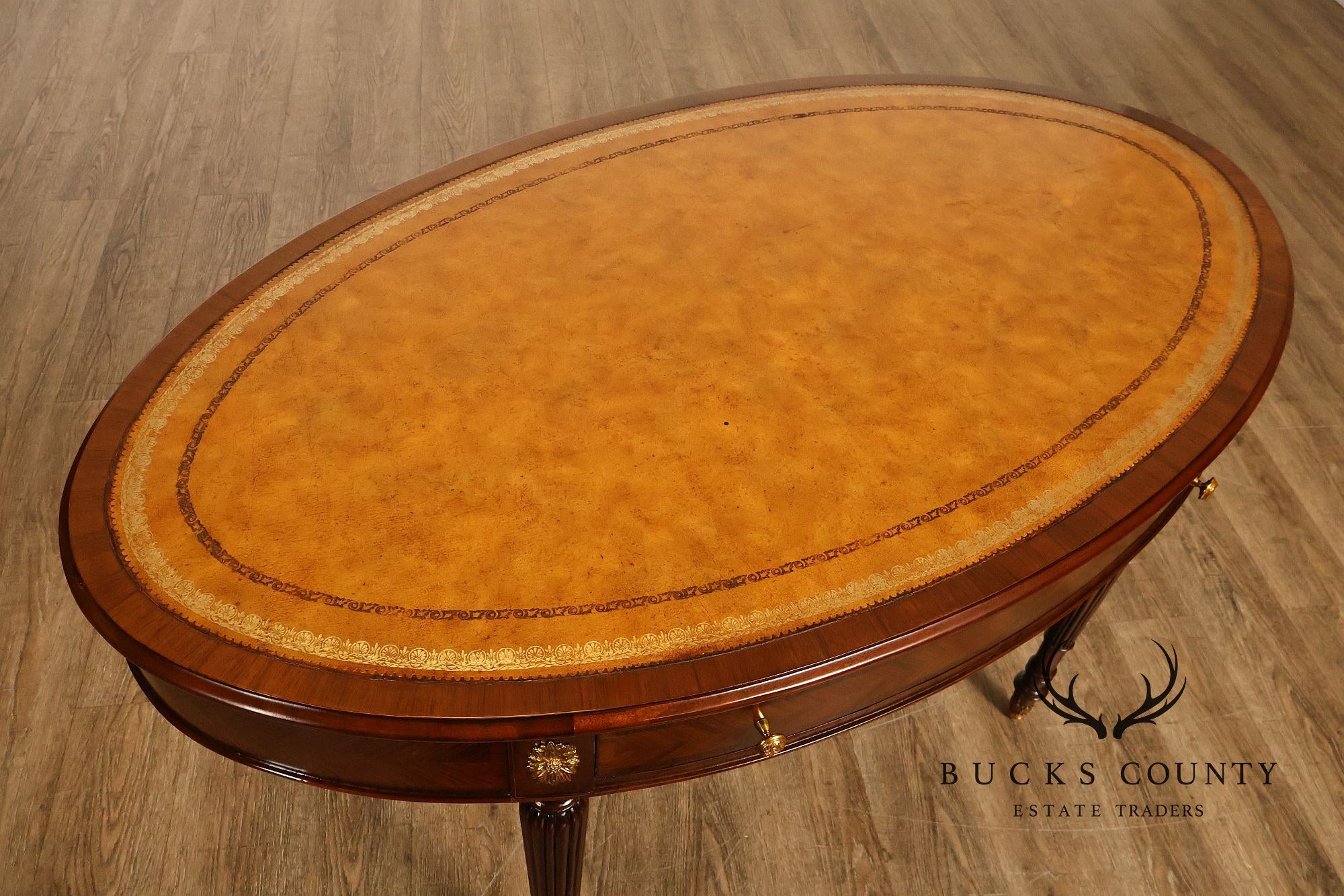 Maitland-Smith Regency Style Oval Leather Top Writing Table
