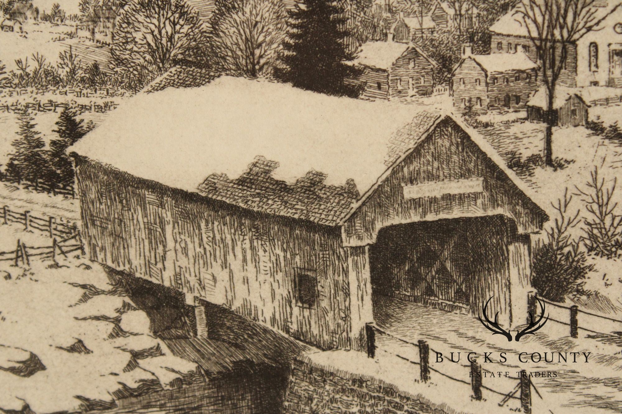 George A. Bradshaw Covered Bridge Etching, 'Rocky River'