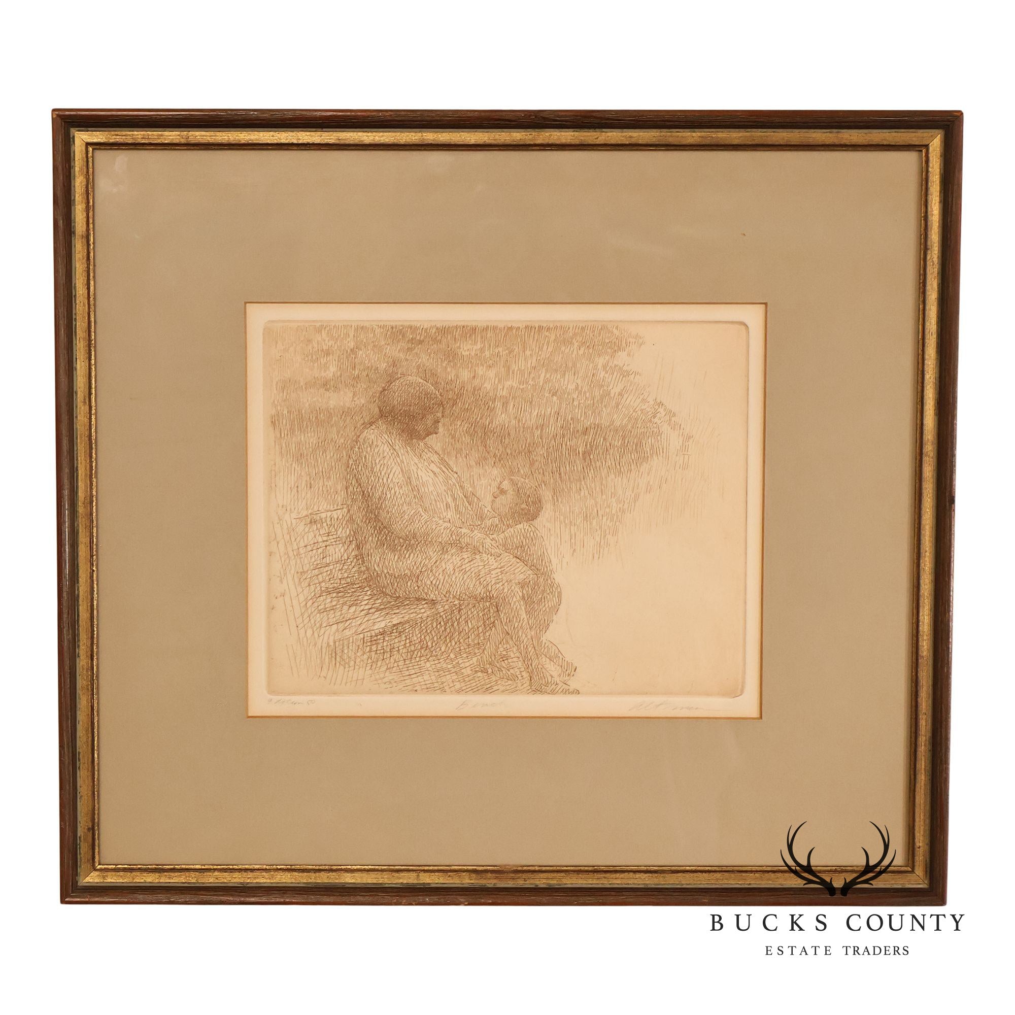 Harold Altman Framed Etching, 'Bench'