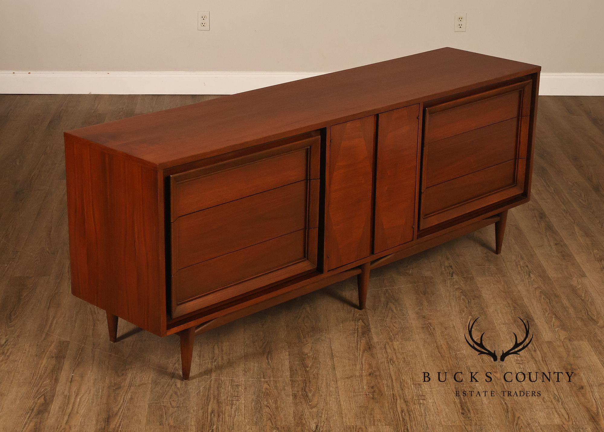 Basic Witz Mid Century Modern Walnut Triple Dresser