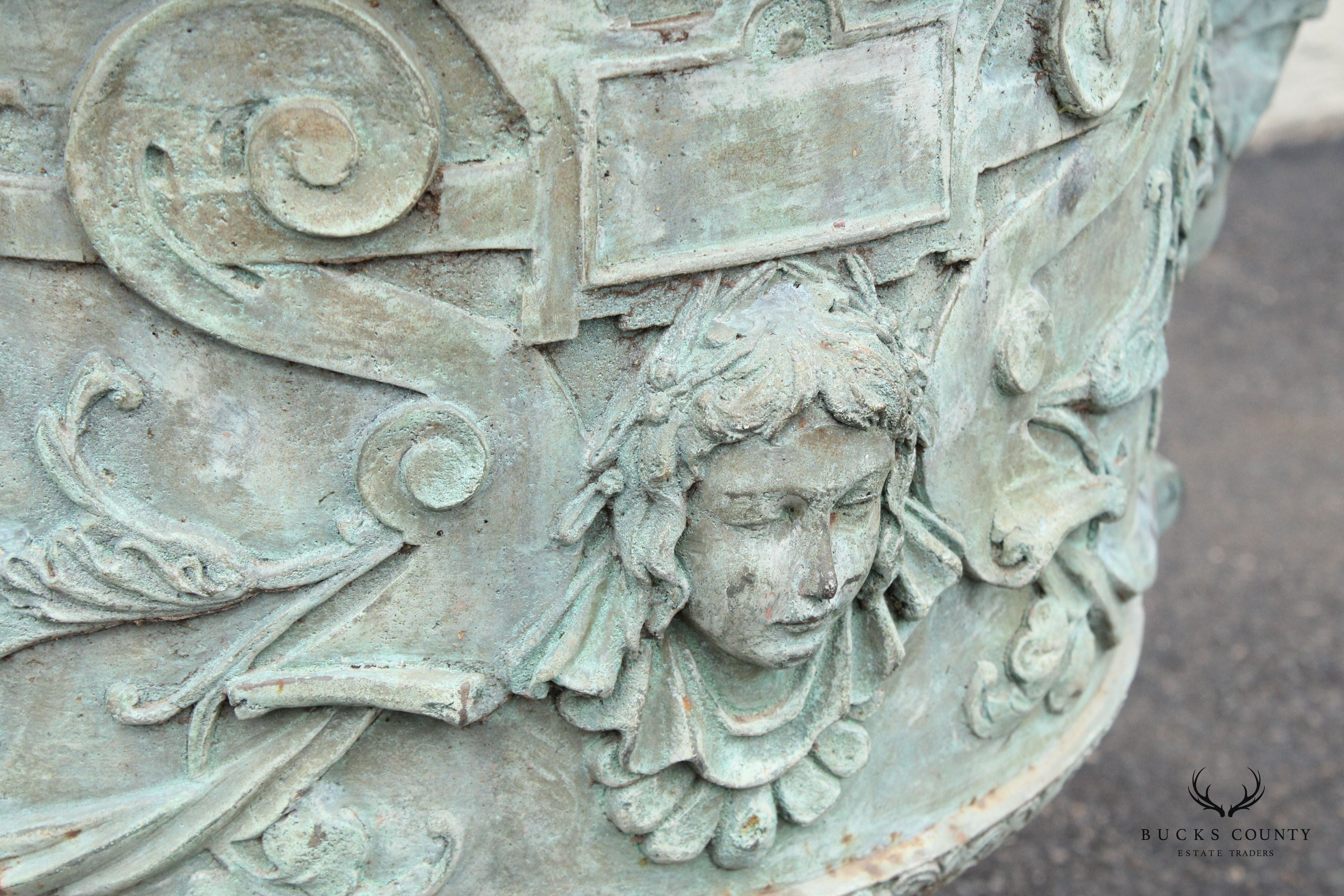 Antique Pair of Lead Alloy Outdoor Garden Urns