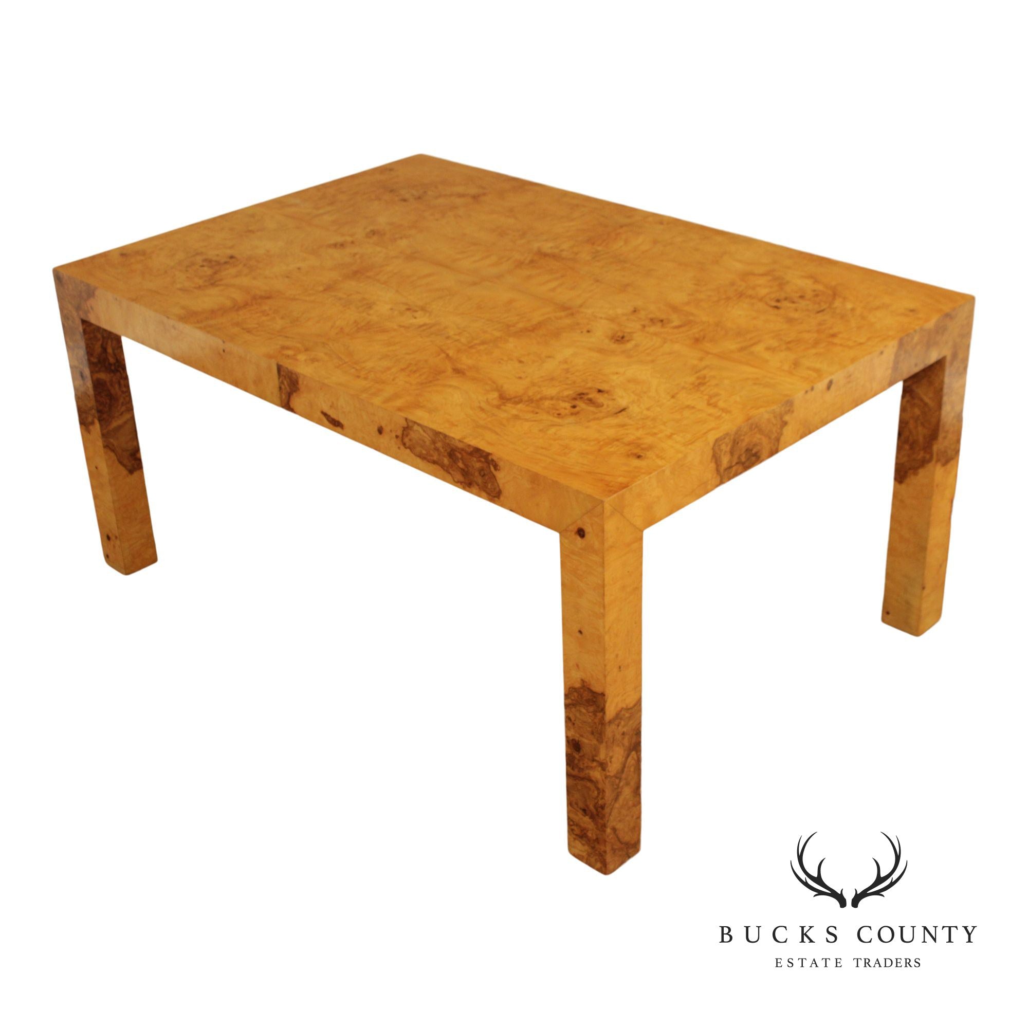 Mid-Century Modern Burlwood Parsons Extension Dining Table with 2 Leaves