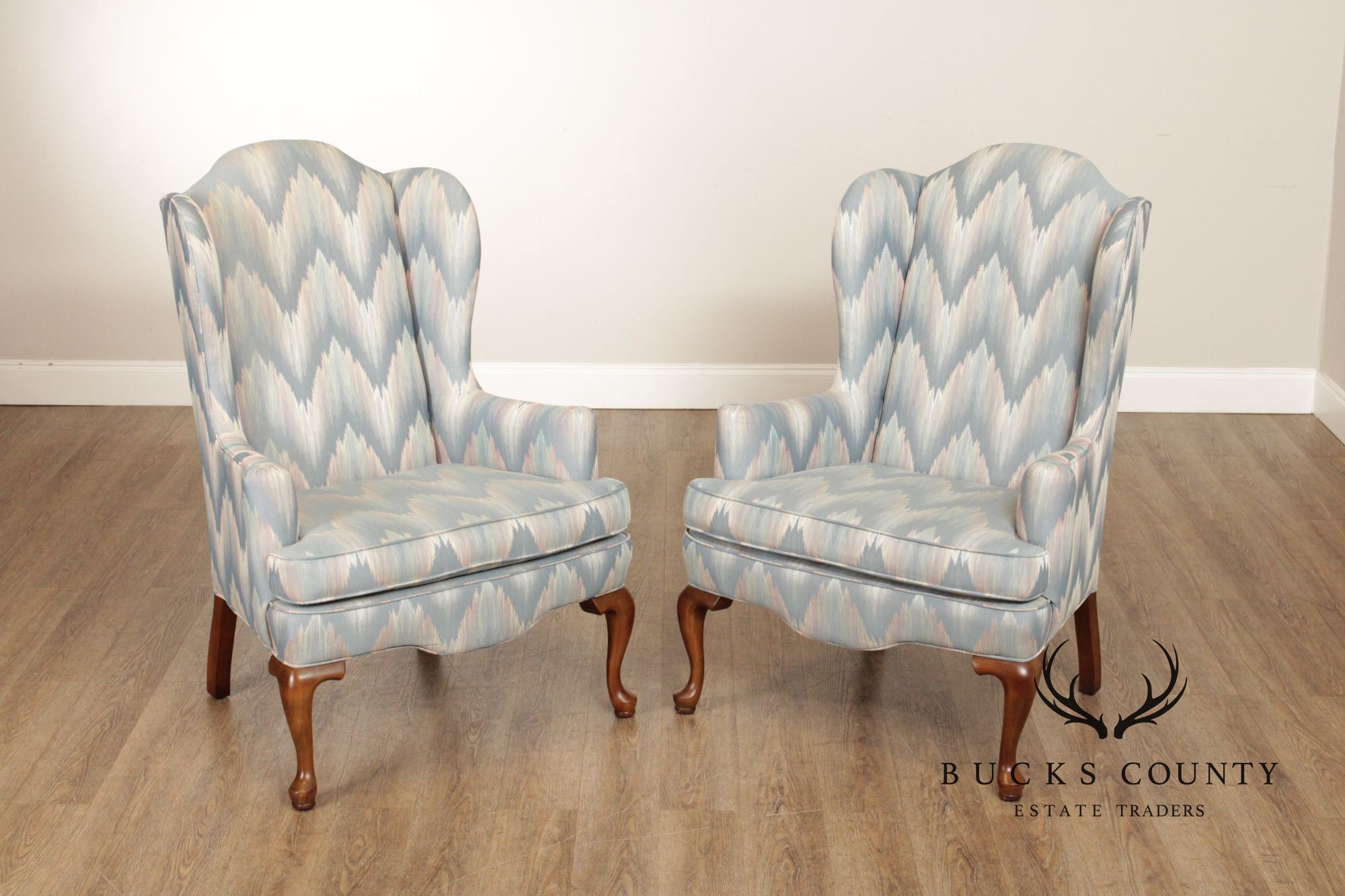 Ethan Allen Queen Anne Style Pair of Wingback Chairs
