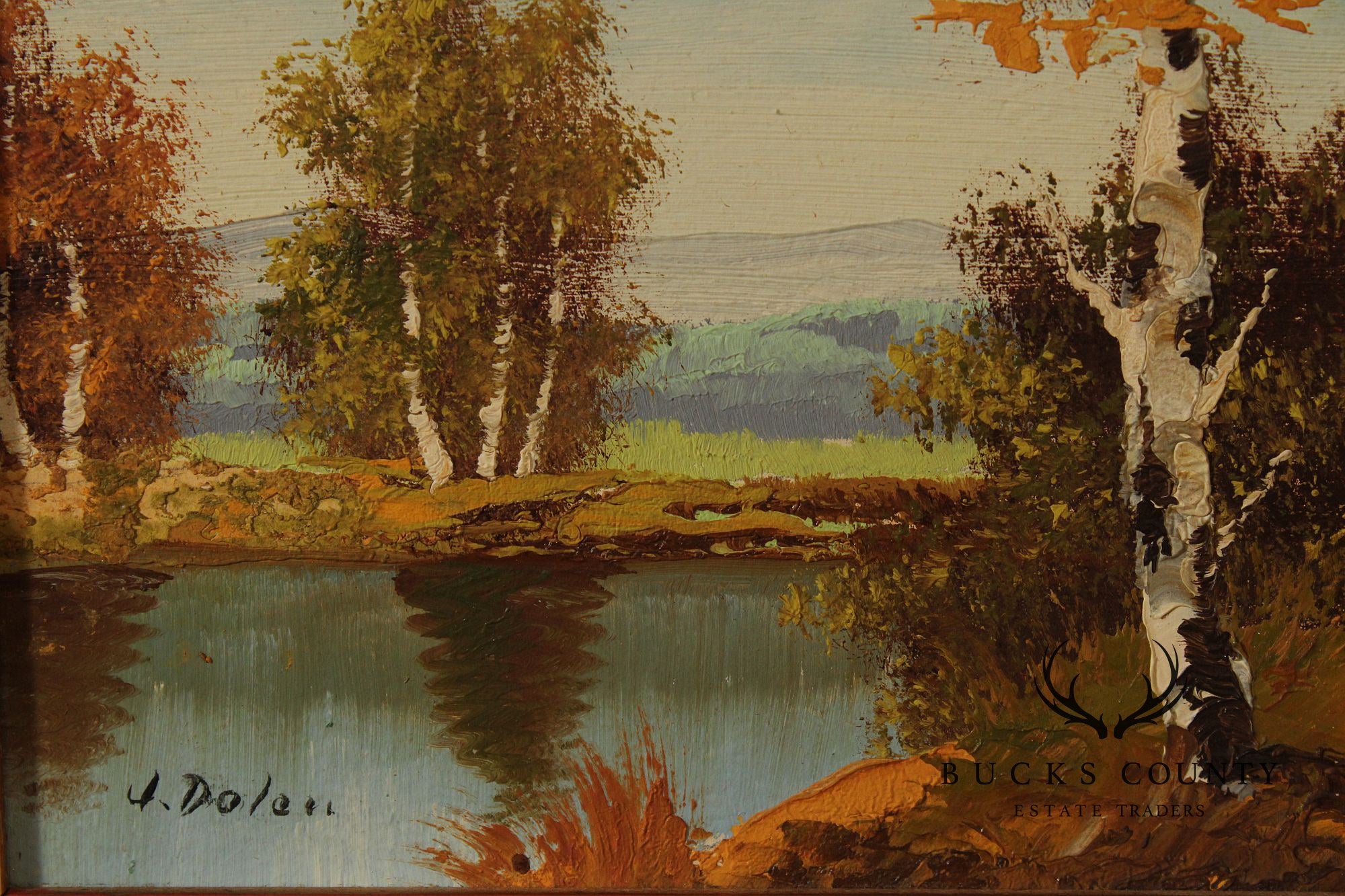 J. Dolan Landscape Oil Painting, Changing Birch Trees