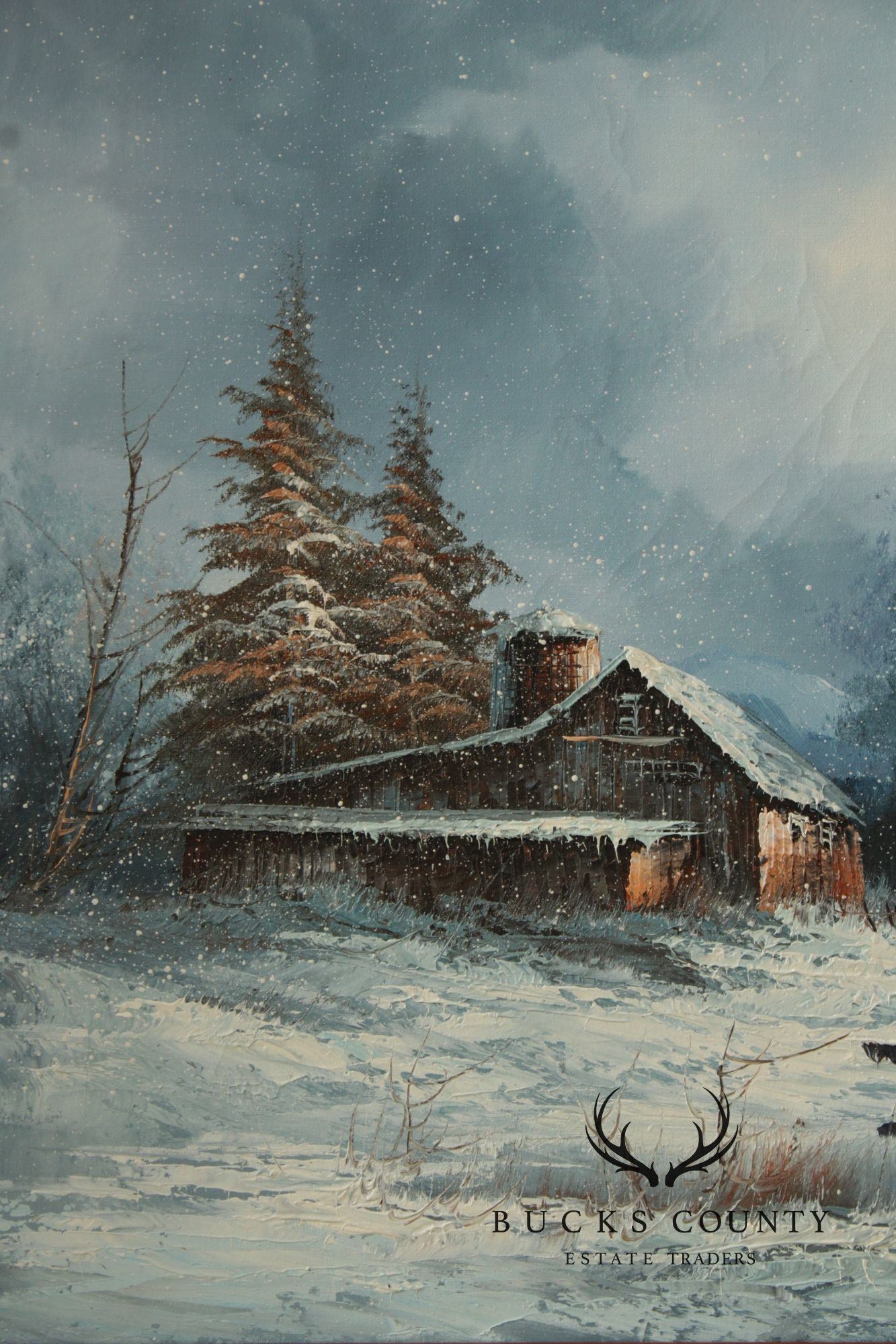 Rozario Winter Landscape Oil Painting, Barn in Snow