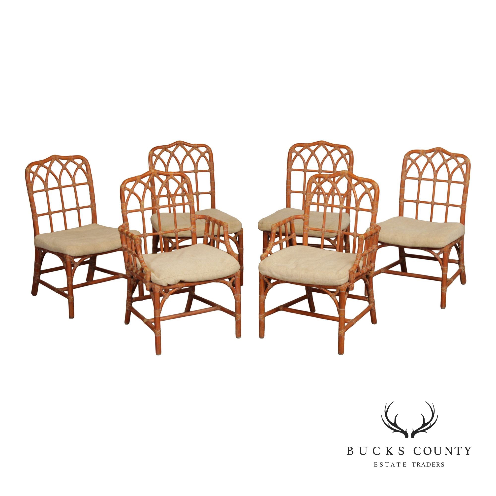 McGuire Vintage Set of Six Rattan Dining Chairs