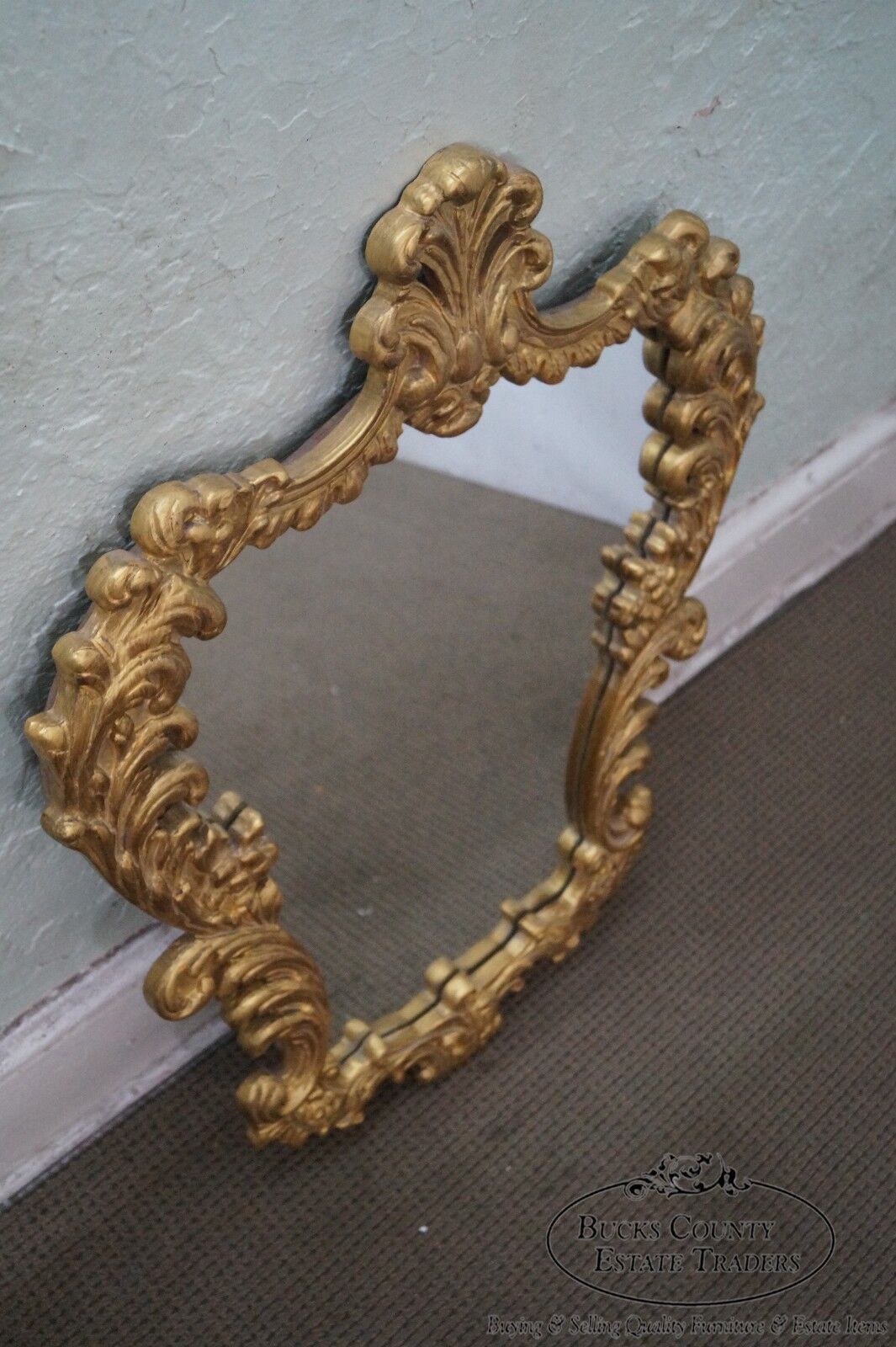 Vintage Gilt Wood Rococo Style Hanging Wall Mirror