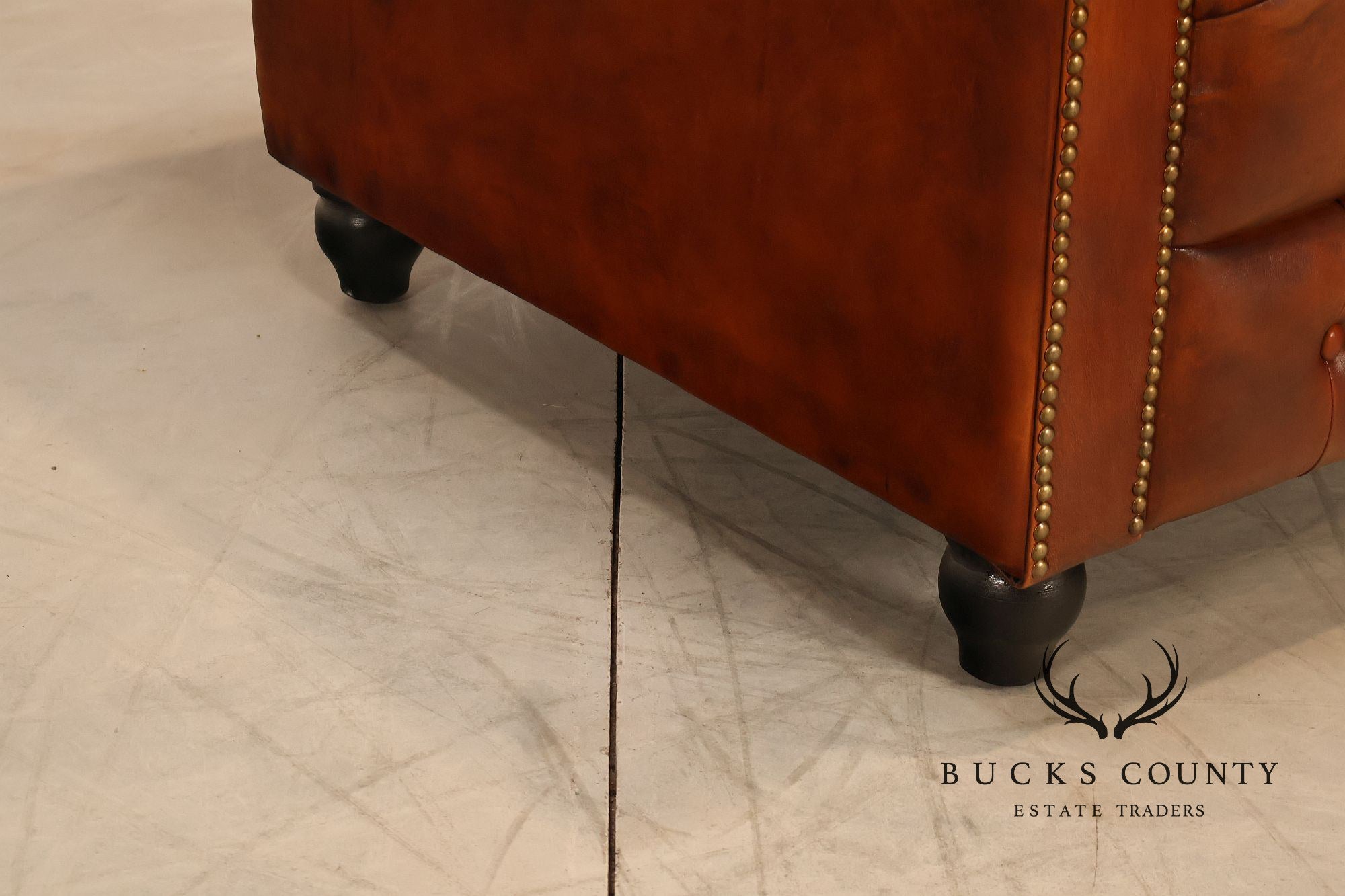 Chesterfield Style Pair of Brown Leather Club Chairs