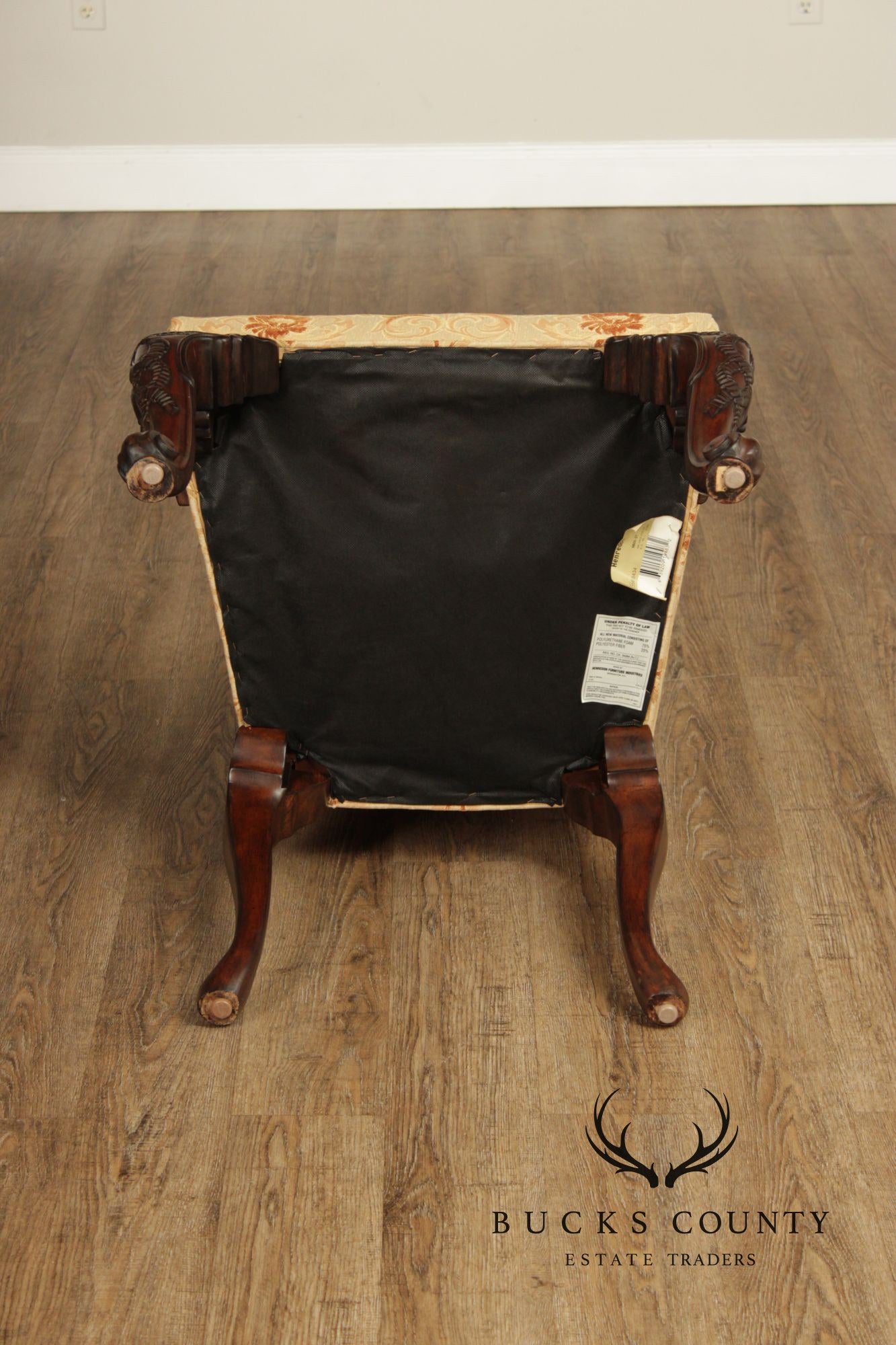 Henredon Scroll and Floral Upholstered Cabriole Leg Armchairs