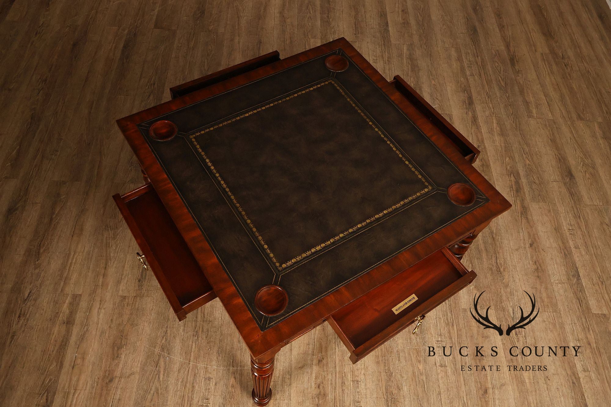 Maitland Smith Regency Style Mahogany Square Leather Top Game Table