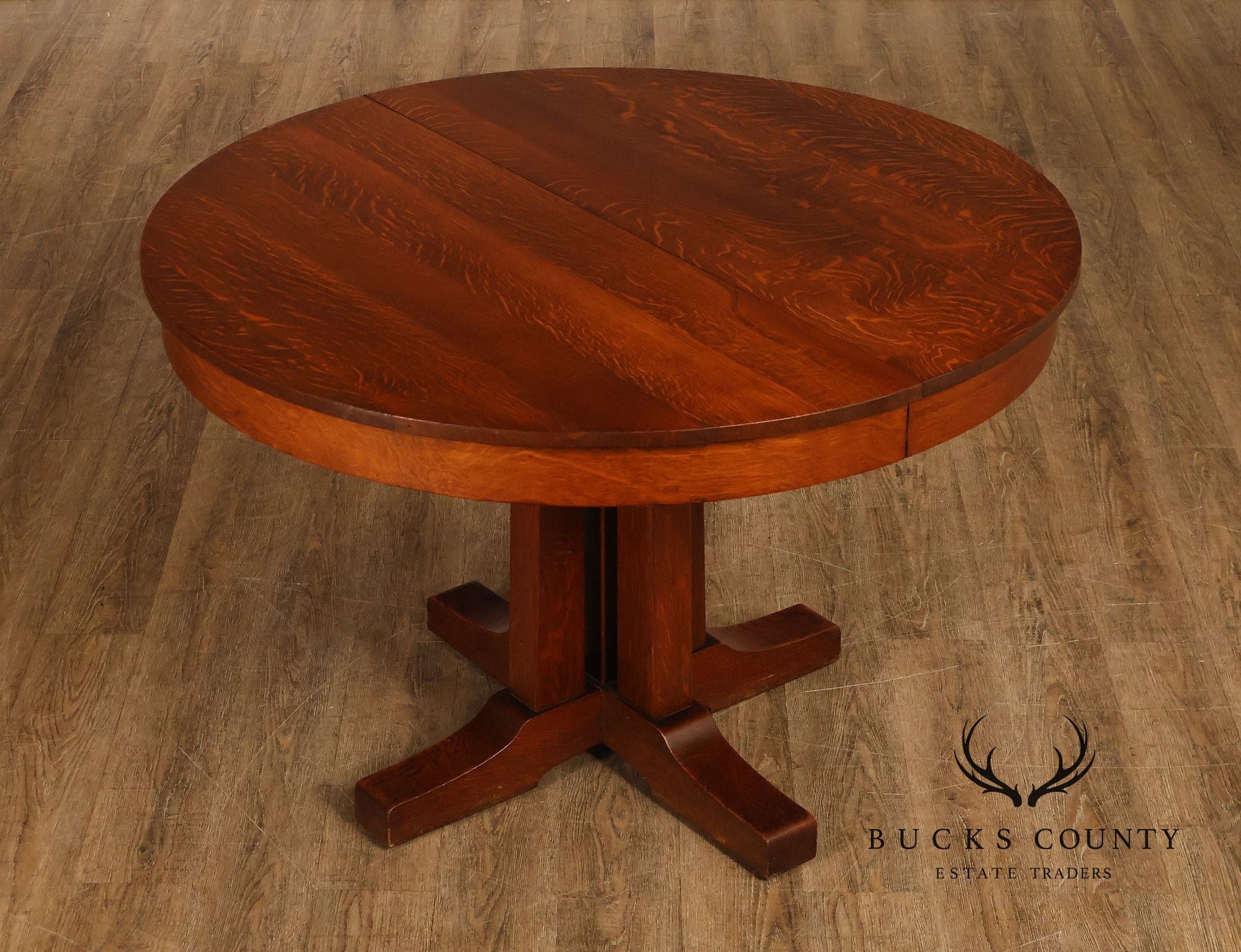 Antique L. & J.G. Stickley No. 716 Mission Oak Shoe Foot Round Dining Table