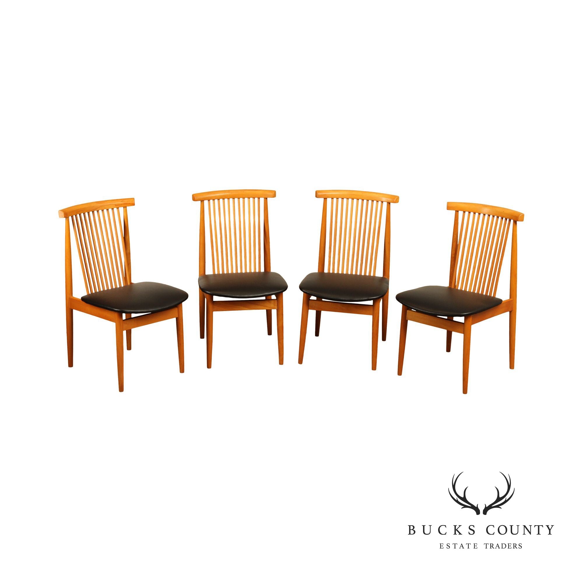 Kawahata Mid Century Modern Set of Four Spindle Back Dining Chairs