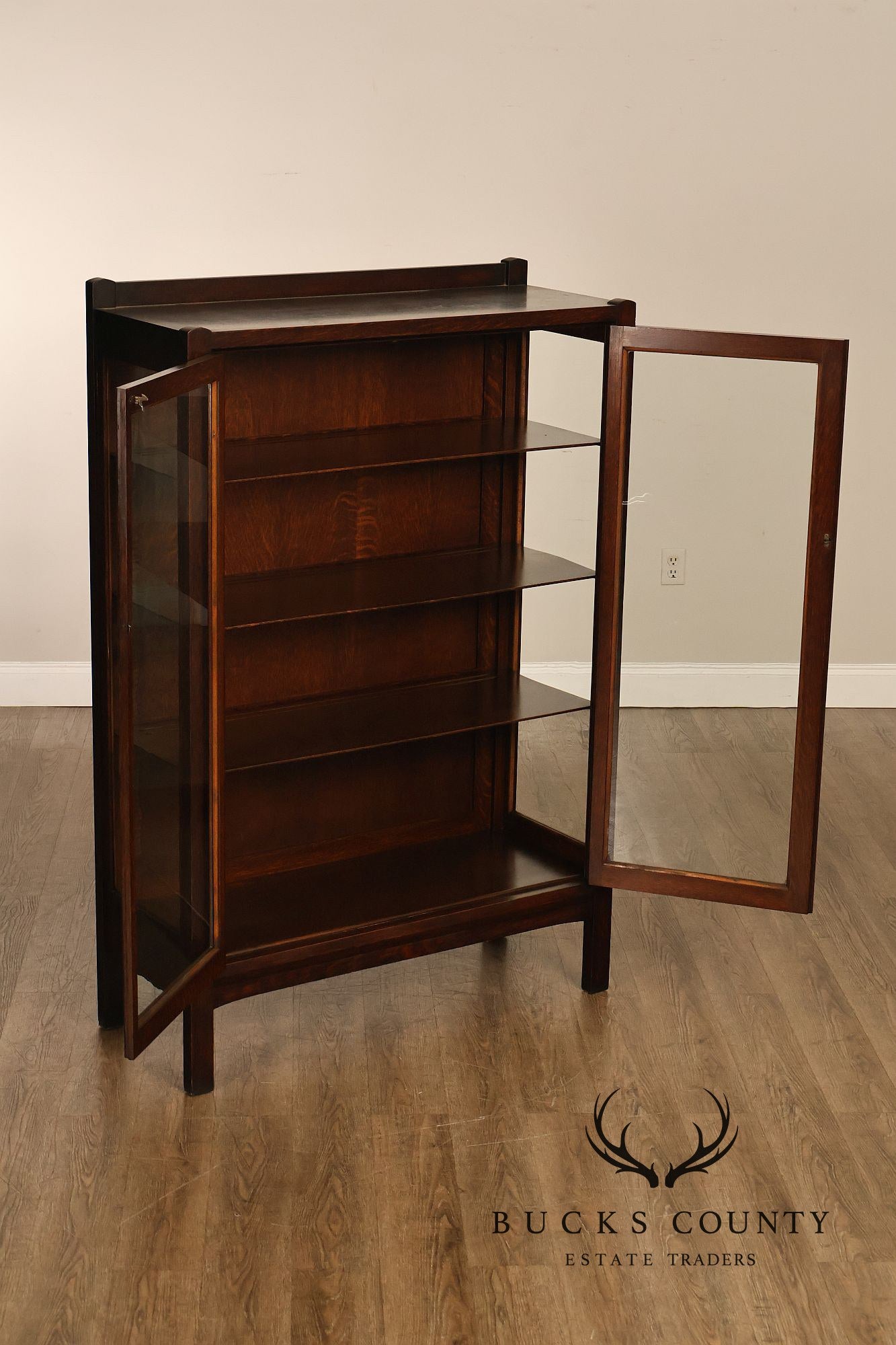 Antique Grand Rapids Mission Oak Two Door China Cabinet Bookcase