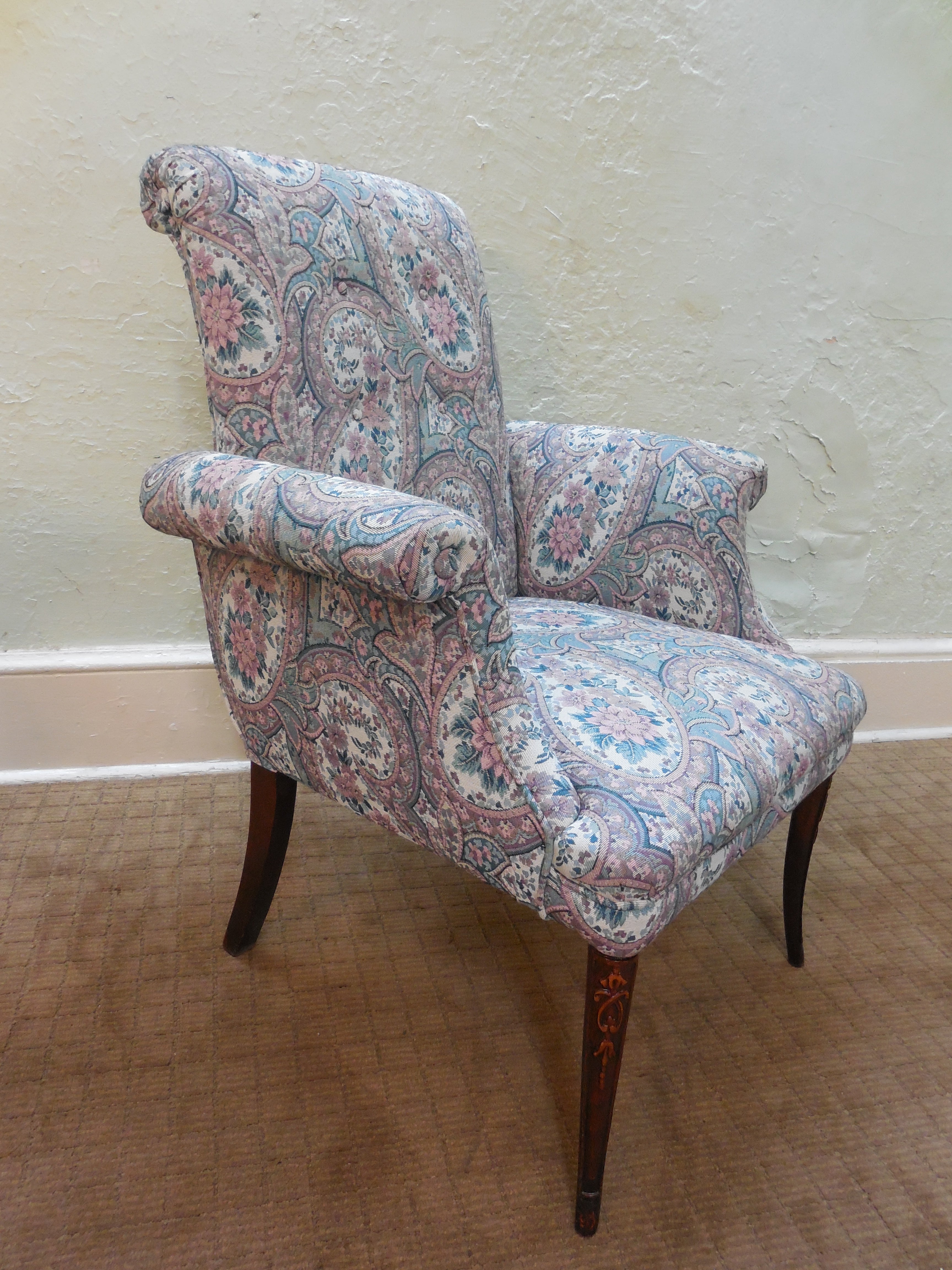 Antique 1920's Mahogany French Louis XV Style Pair Host Fire Side Arm Chairs