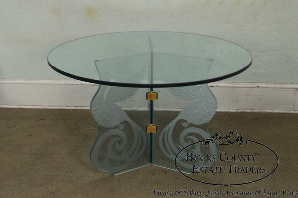 Contemporary Phoenix Etched Round Glass Dining Table (possibly Pace)