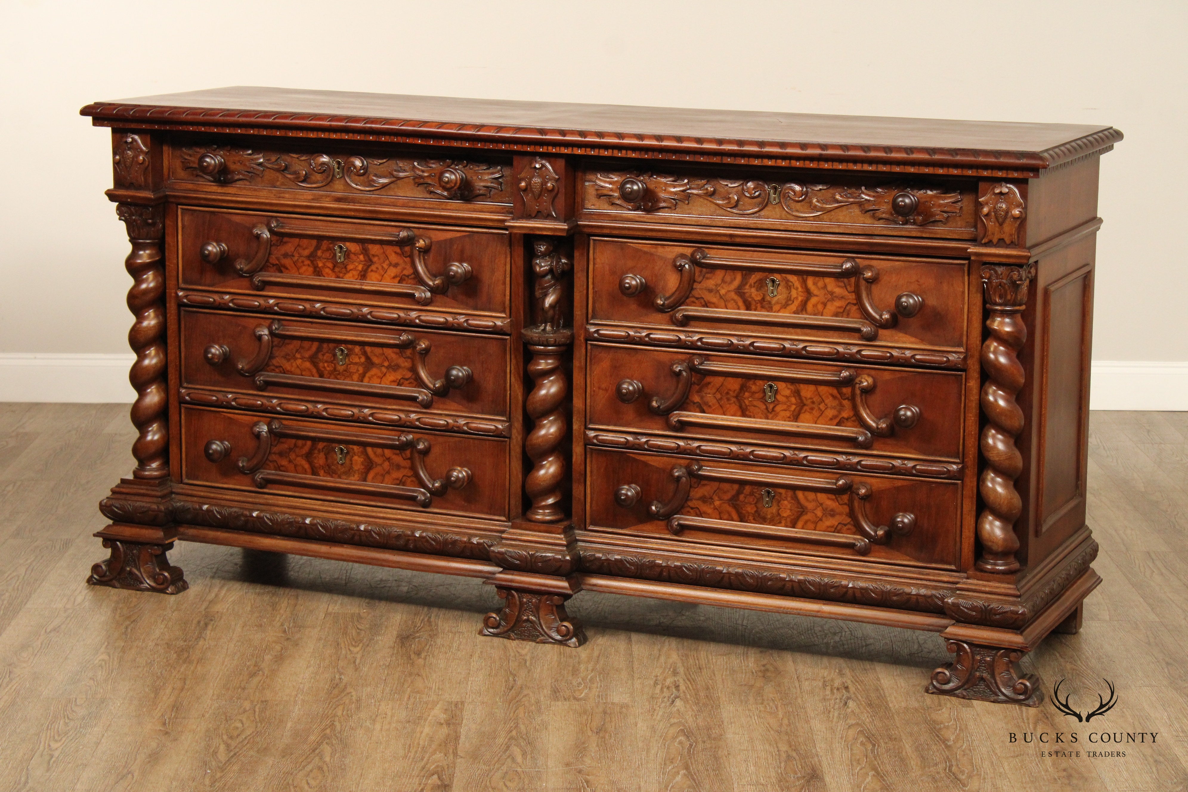 Italian Renaissance Style Carved Walnut Long Chest