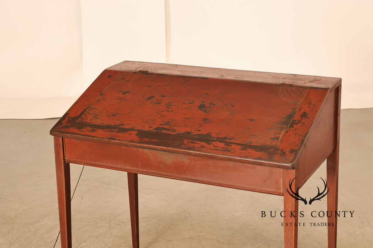 Antique Rustic Schoolmaster’s Flip Front Distressed Painted Desk