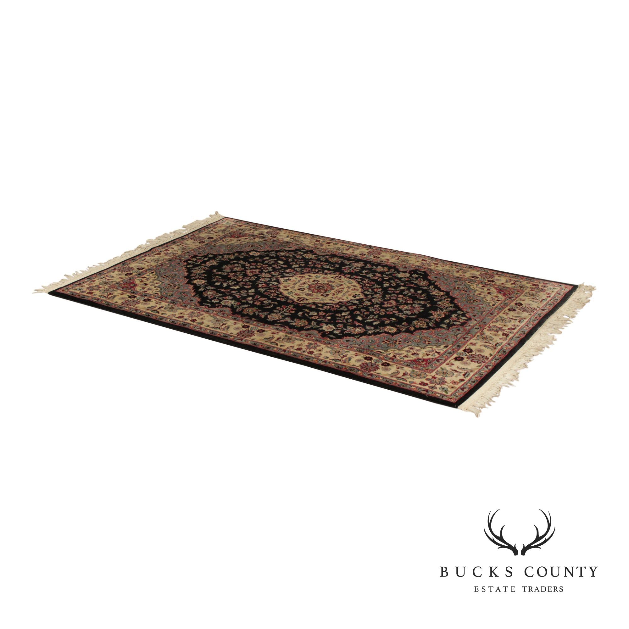 Persian Floral Medallion Style Wool Area Rug With Black Field 4.2 X 6.8