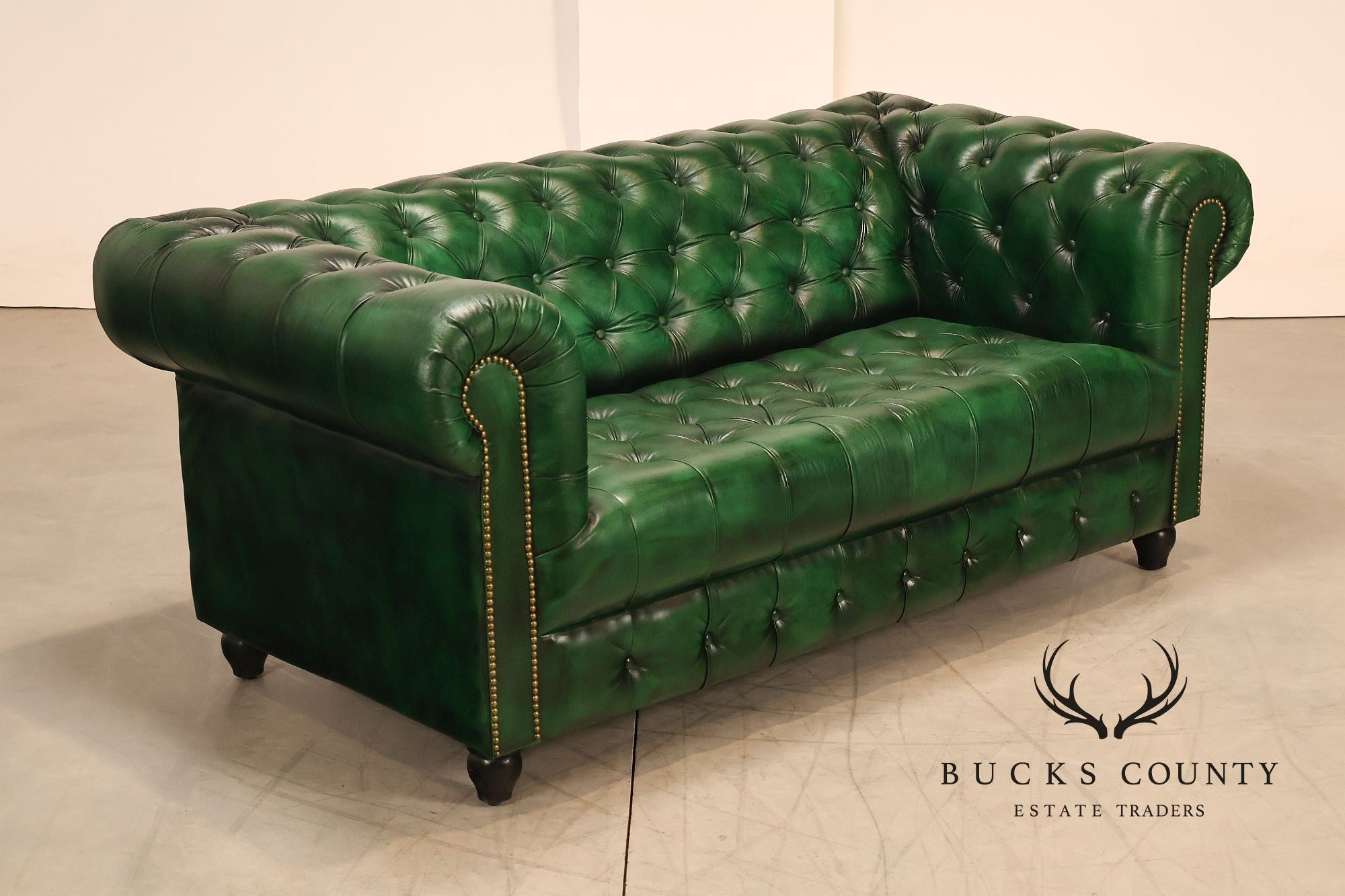 Chesterfield Style Green Leather Sofa