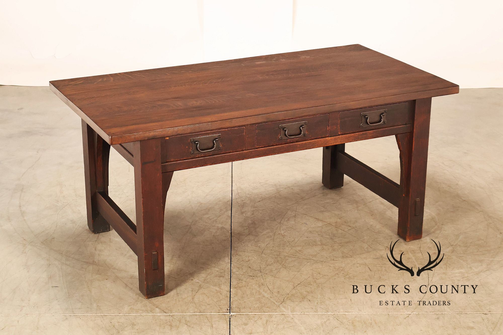 Early Gustav Stickley No. 460 Oak Library Table With Rare  Hardware
