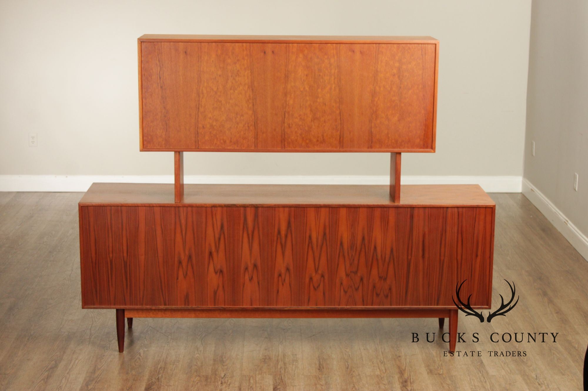 Danish Mid-Century Modern Teak Credenza With Floating Hutch