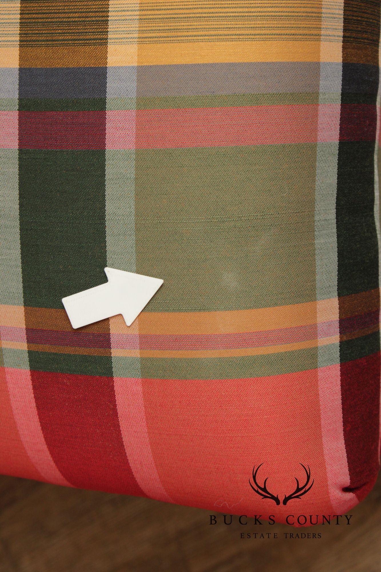 'A Colony Original'  Pair Of Upholstered Plaid Skirted Ottomans
