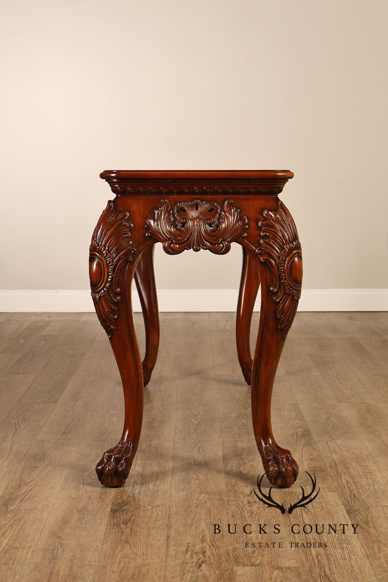 Maitland-Smith Georgian Style Carved Mahogany Inlaid Console Table