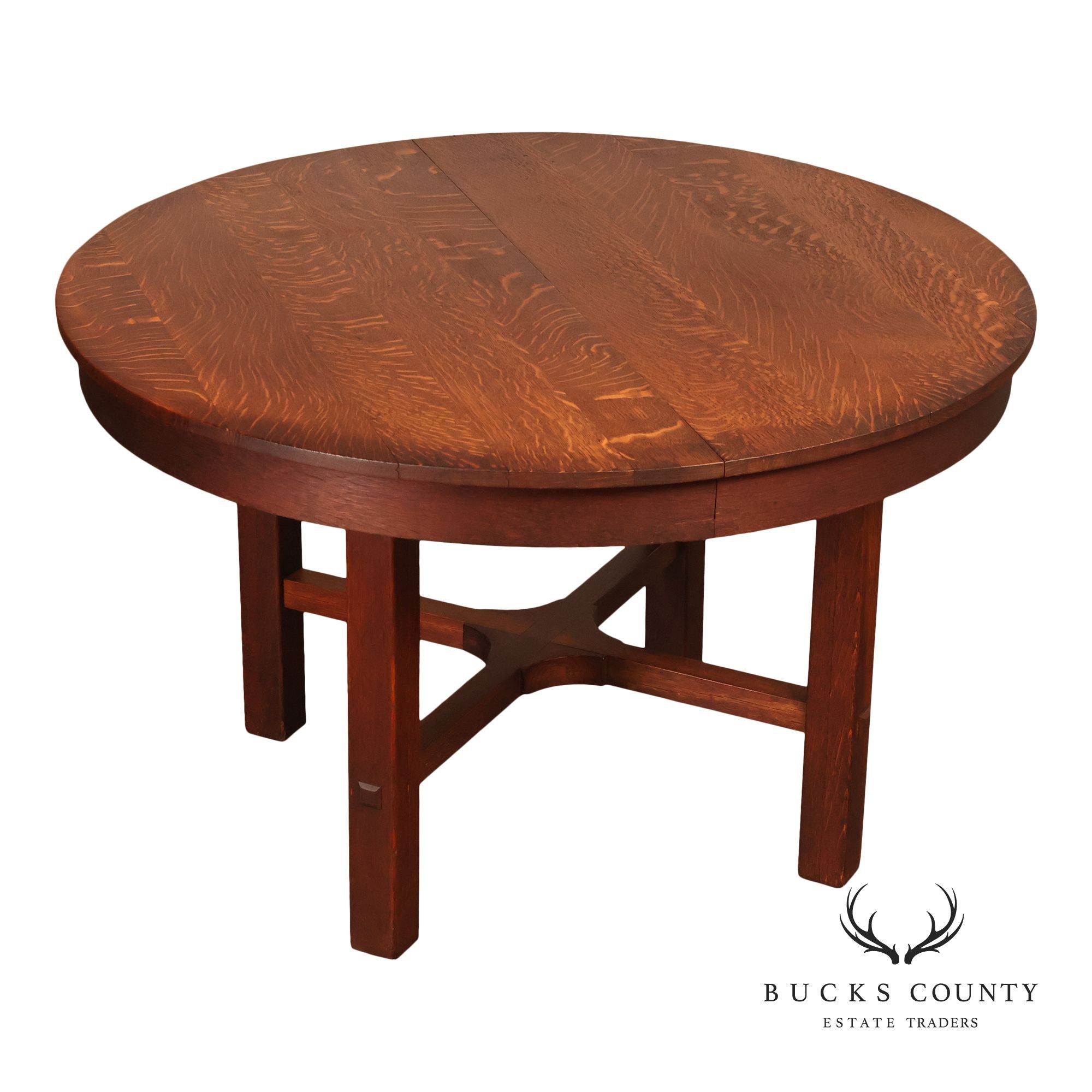 Antique L&JG Stickley Round Extendable Mission Oak Dining Table