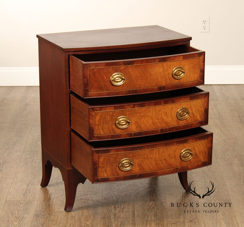 Hepplewhite Style Pair of Mahogany Bow Front Chest Nightstands