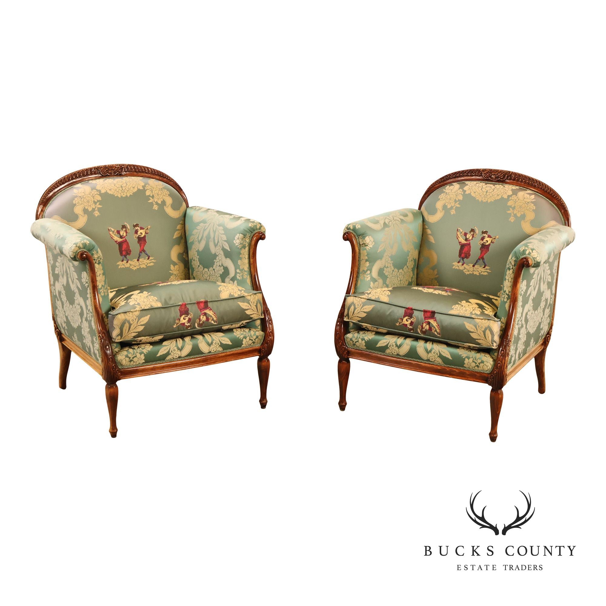 Colombo Mobili Louis XVI Style Pair Of Upholstered Bergeres Armchairs