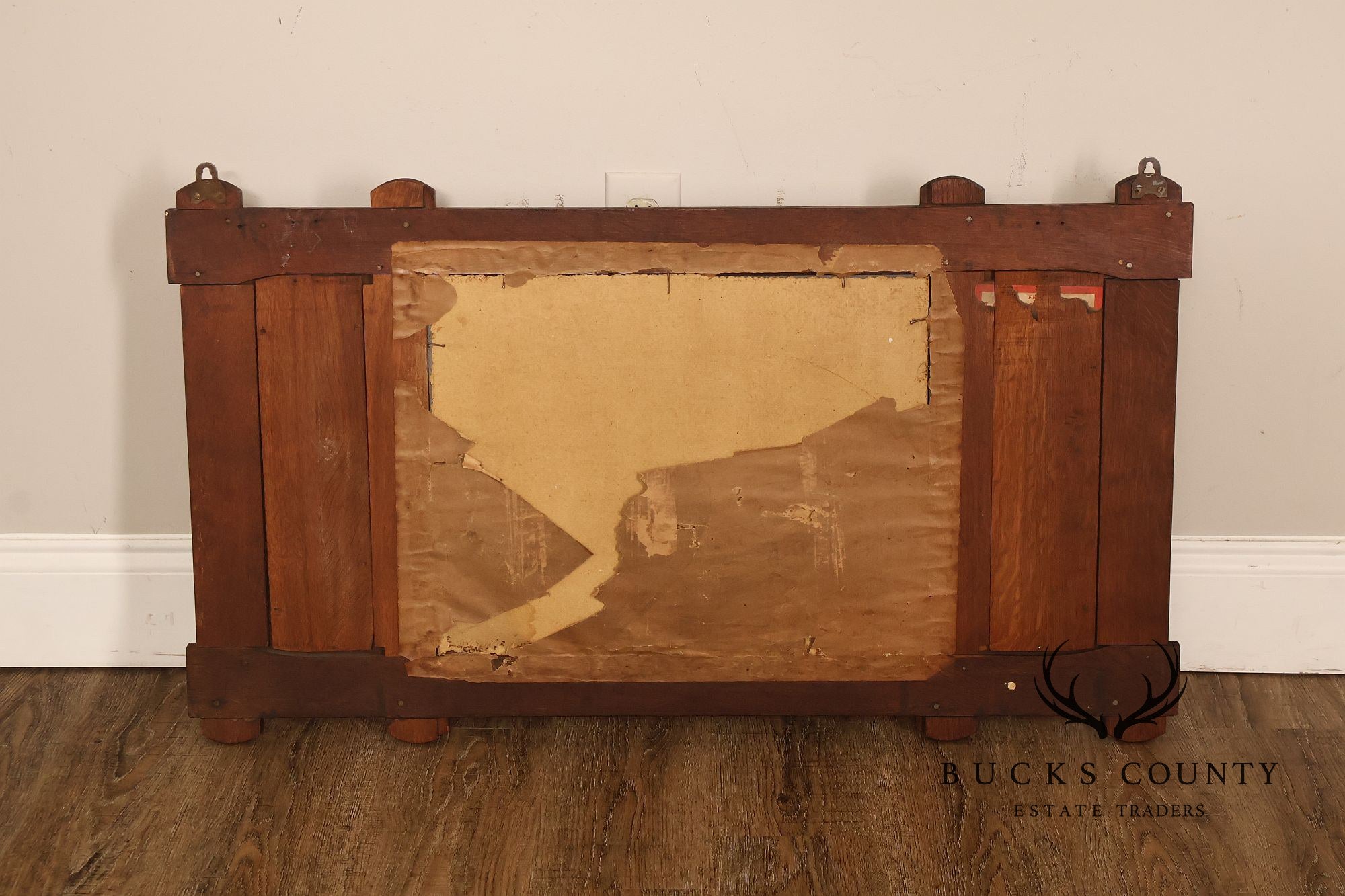 Antique Arts And Crafts Mission Oak Hall Mirror With Coat Hooks