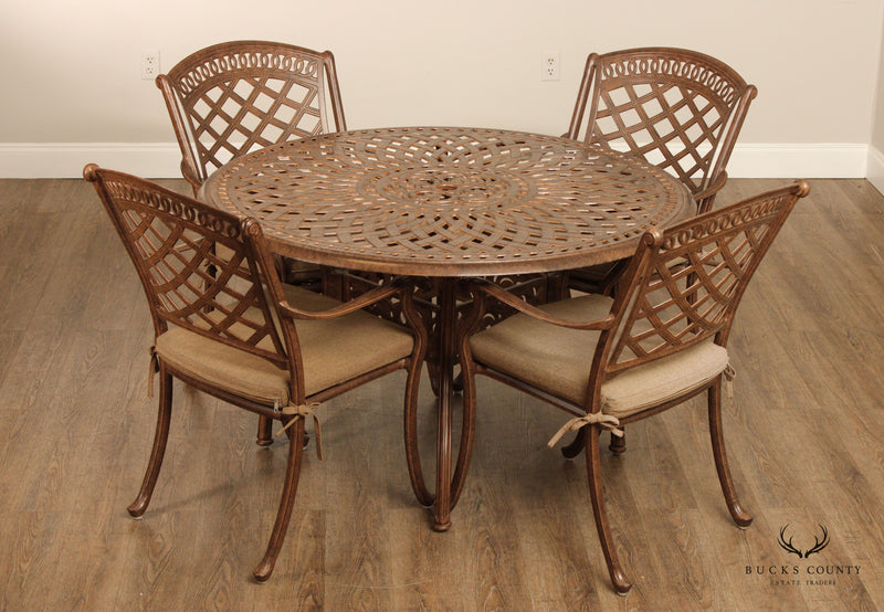 Quality Cast Aluminum Round Patio Dining Table And Four Chairs Set