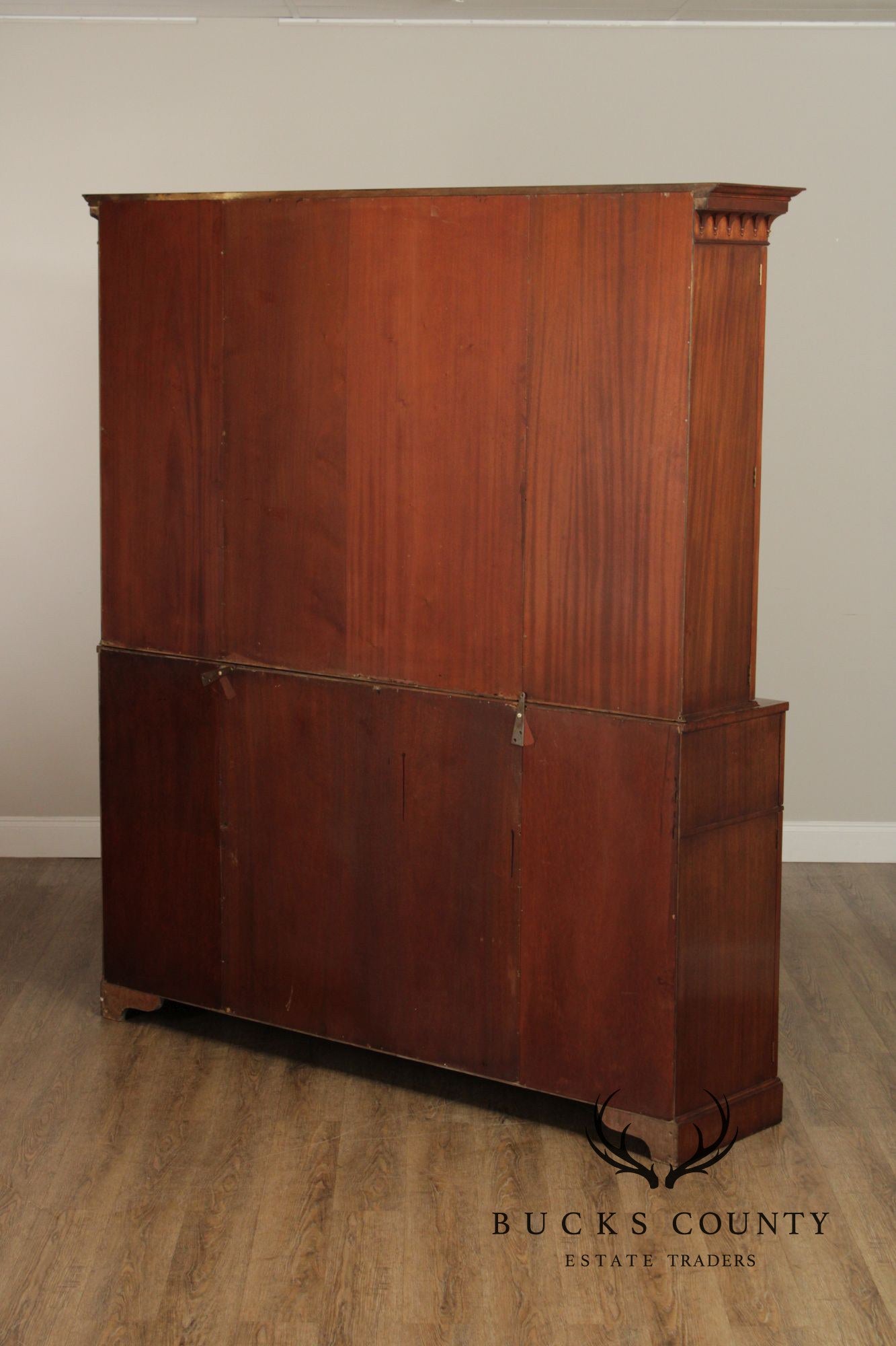 1940's Georgian Style Mahogany Breakfront Secretary Bookcase With Inlaid Detailing