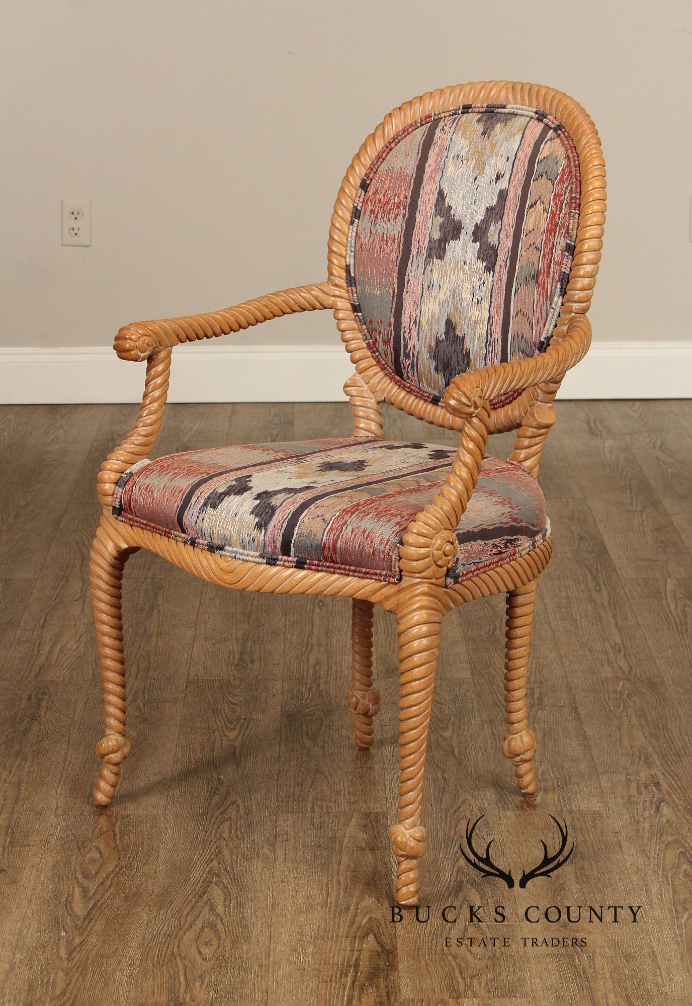 Italian Pair of Roped Carved Armchairs