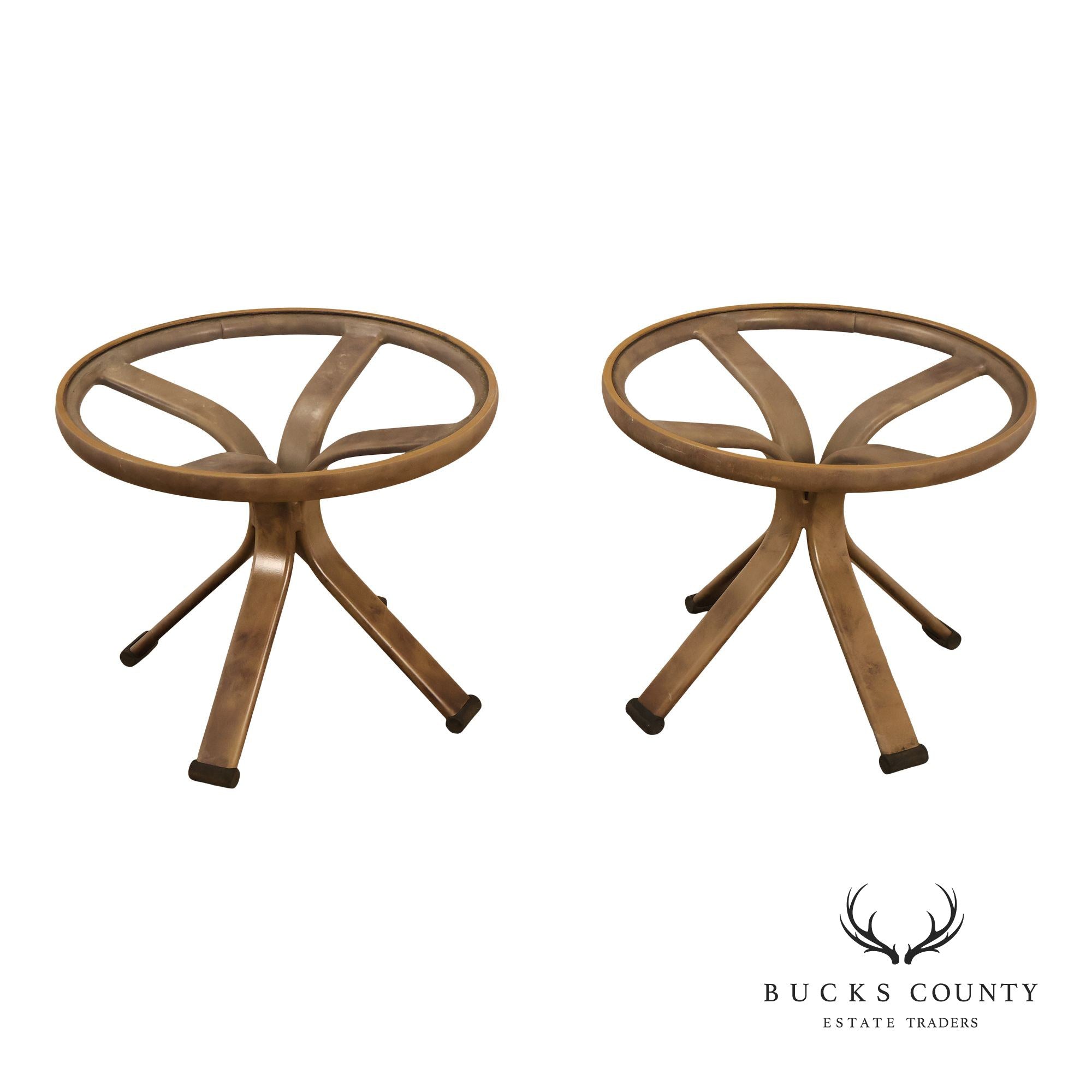 Brown Jordan Pair of Outdoor Round Glass Top Side Tables