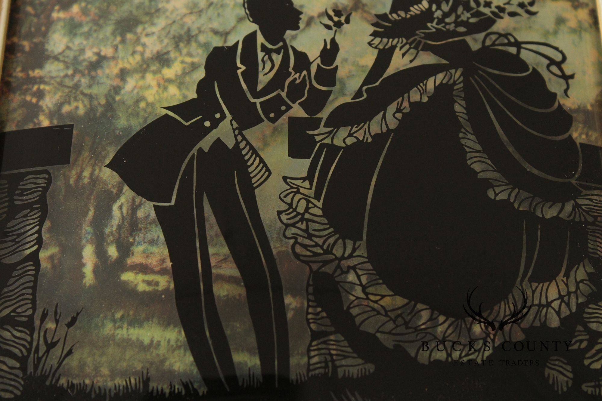 Vintage Pair of Reverse Painted Courtship Silhouettes