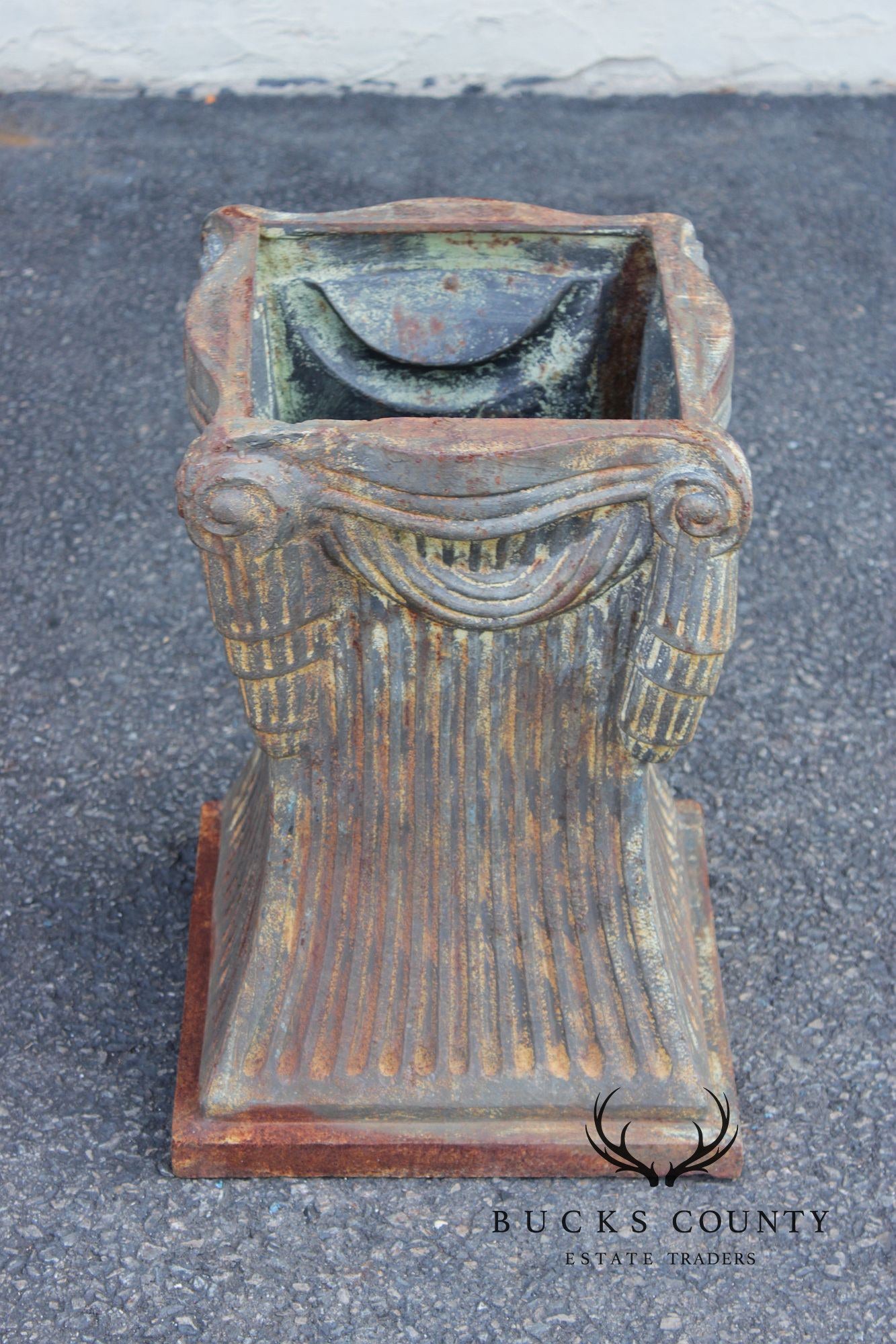 Neoclassical Style Pair Of Cast Iron Garden Planters Or Pedestal Bases