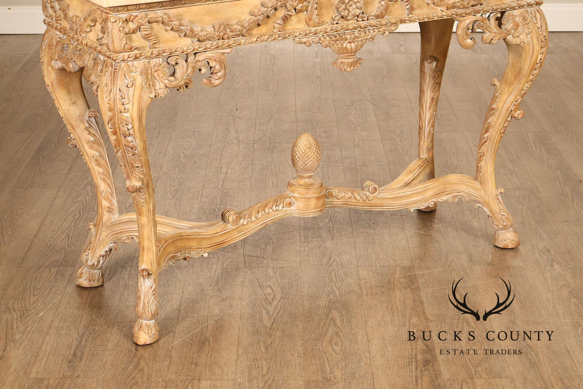 Maitland-Smith Rococo Style Carved Console Table With Tessellated Stone Top