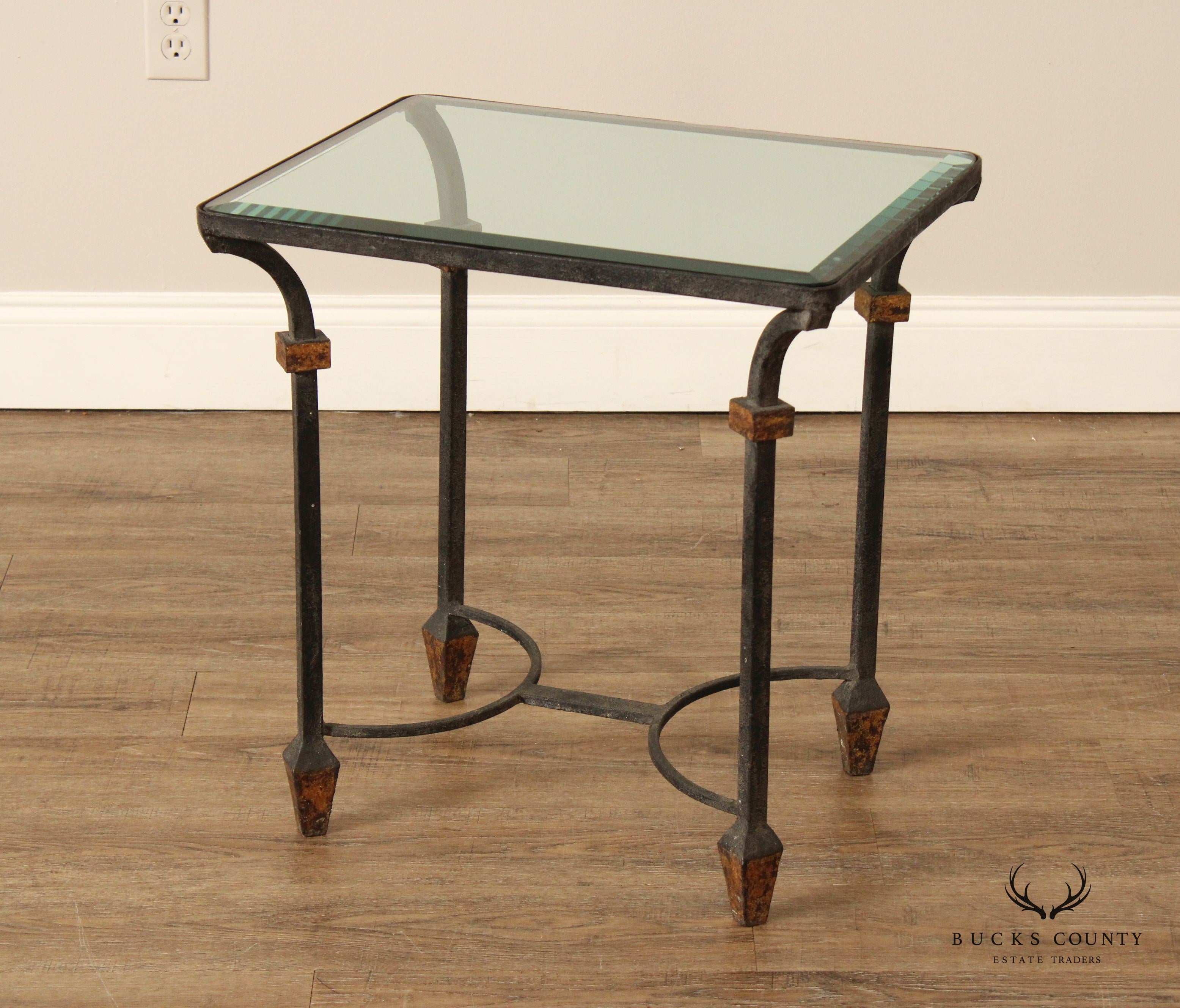 Industrial Style Iron Glass Top Occasional Table