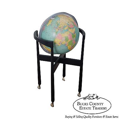 Jens Risom Hans Knoll Mid Century Black Wood Frame Globe on Stand