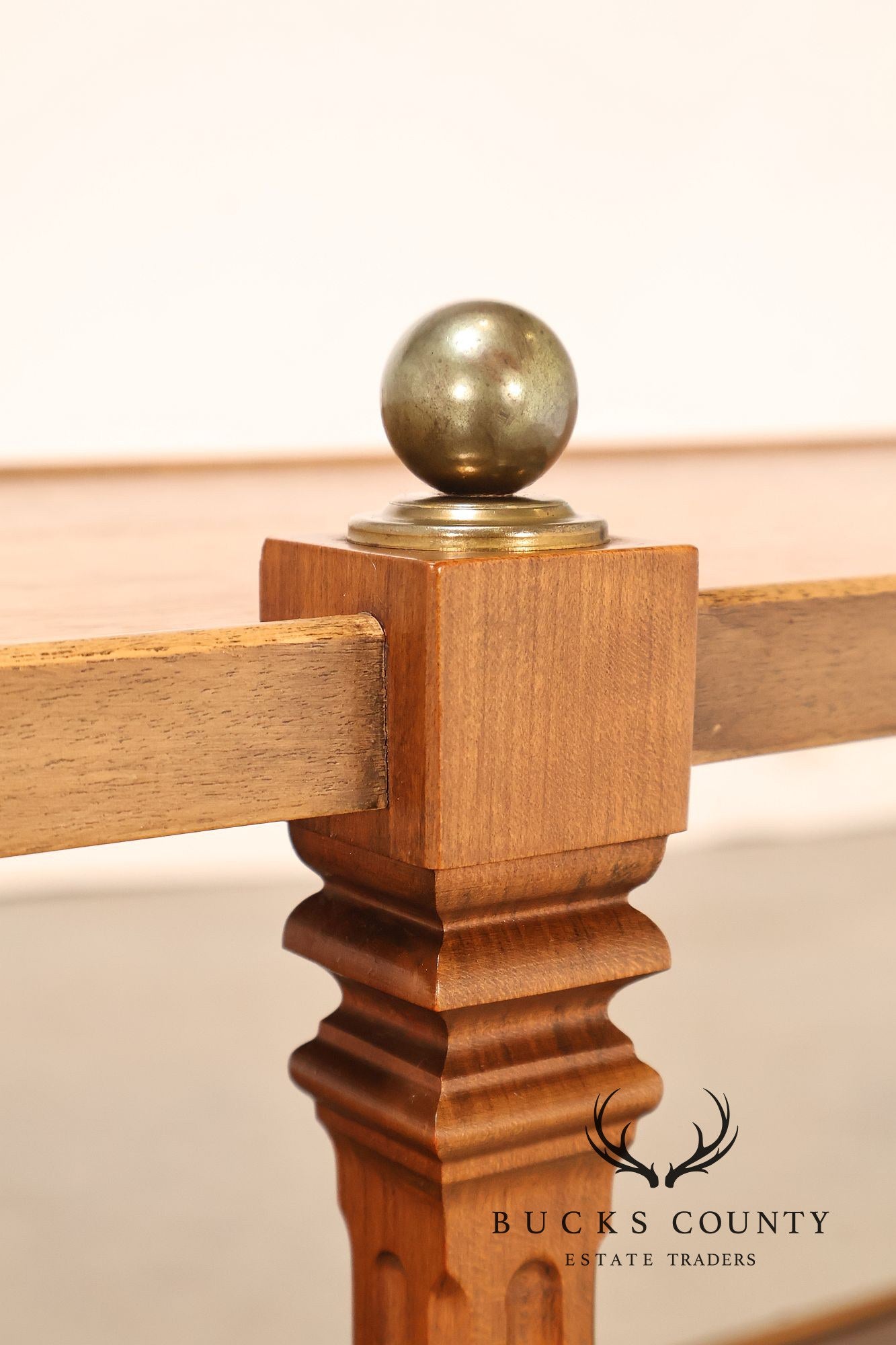 Brandt Furniture Regency Style Walnut Three-Tier Open Etagere Bookcase With Brass Ball Finials