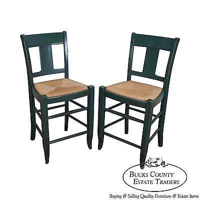 Quality Pair of French Country Style Painted Rush Seat Bar Stools