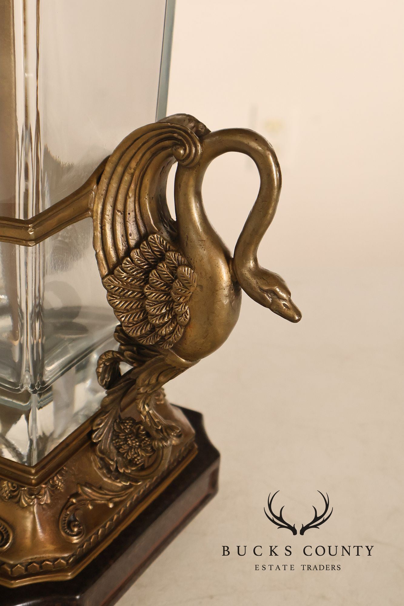 Castilian Brass Swan Motif Table Lamp with Glass Body