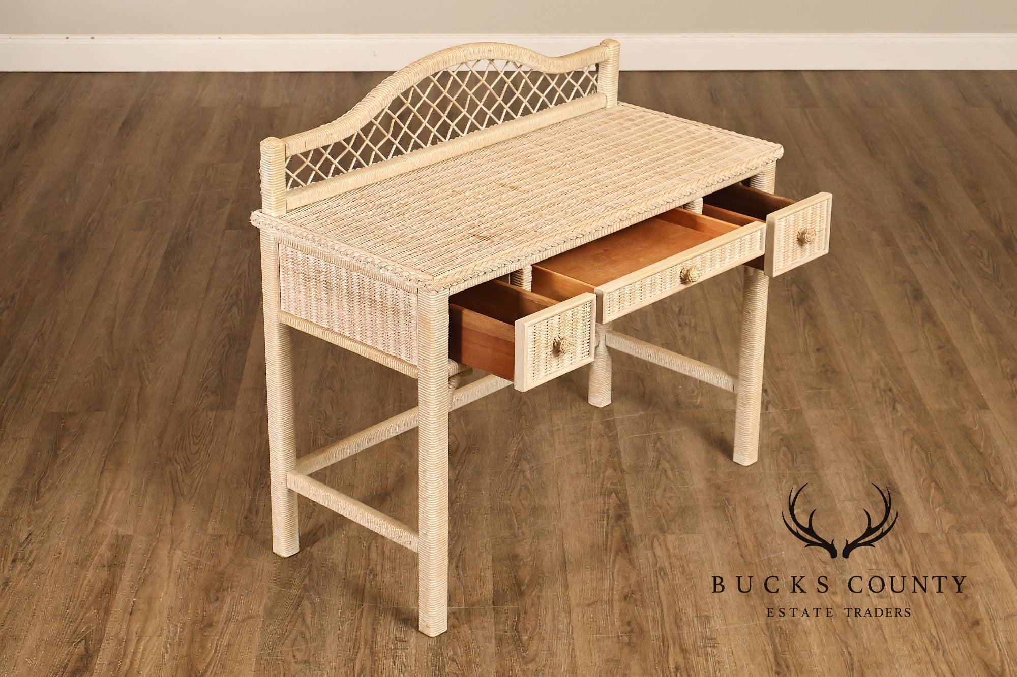Lexington Henry Link Wicker Vanity Or Writing Desk and Chair