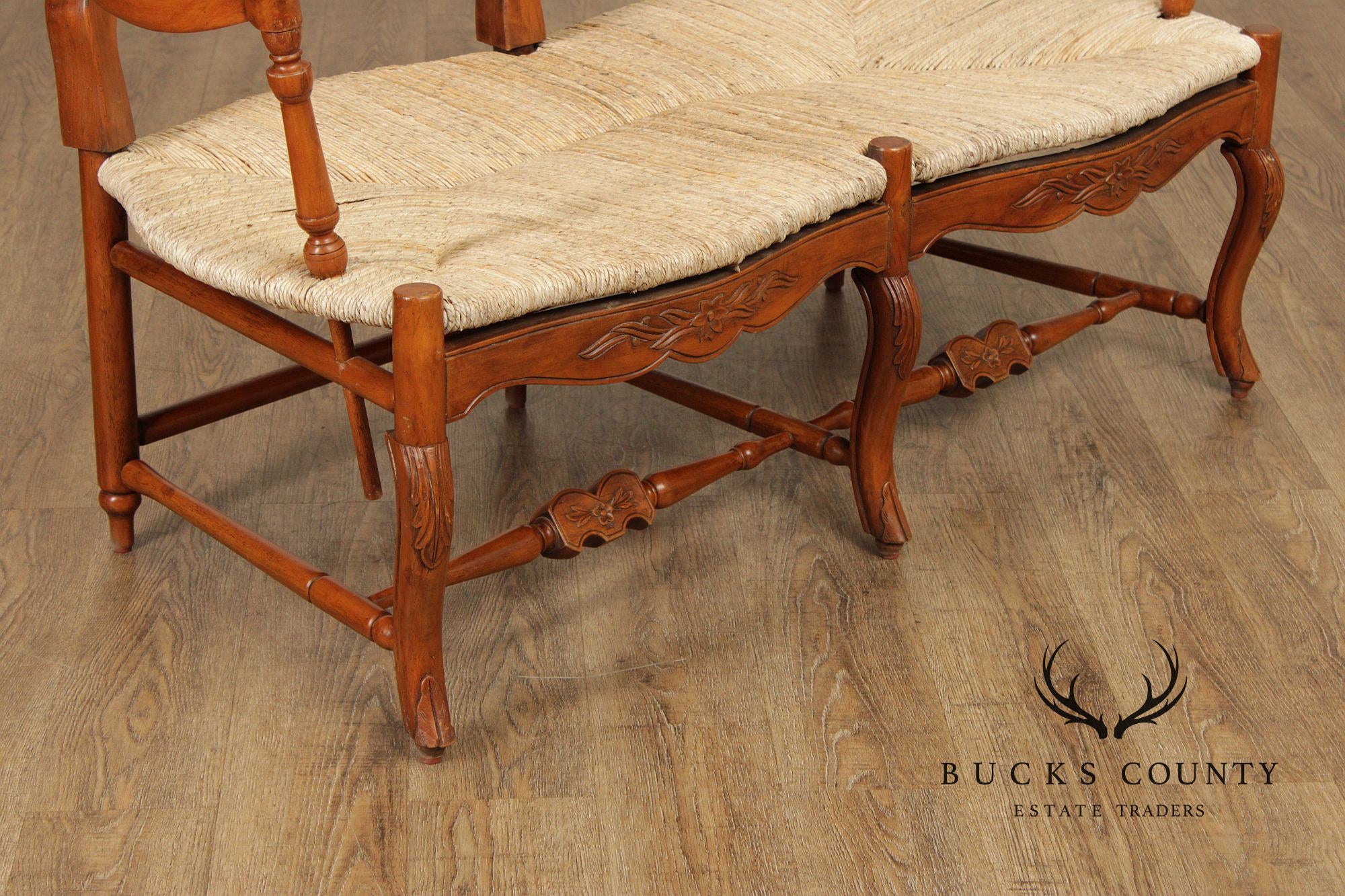 French Country Style Vintage Rush Seat Settee