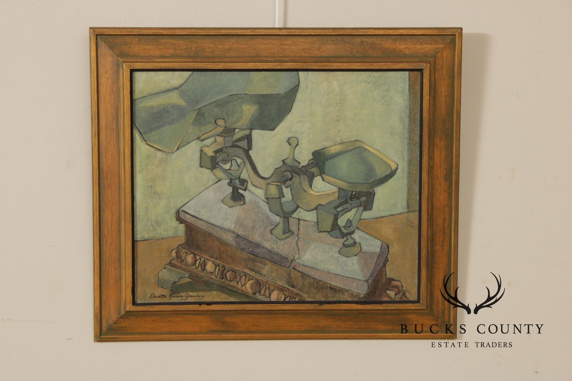 Davetta Greenberg Cubist Style Oil Painting, Scales