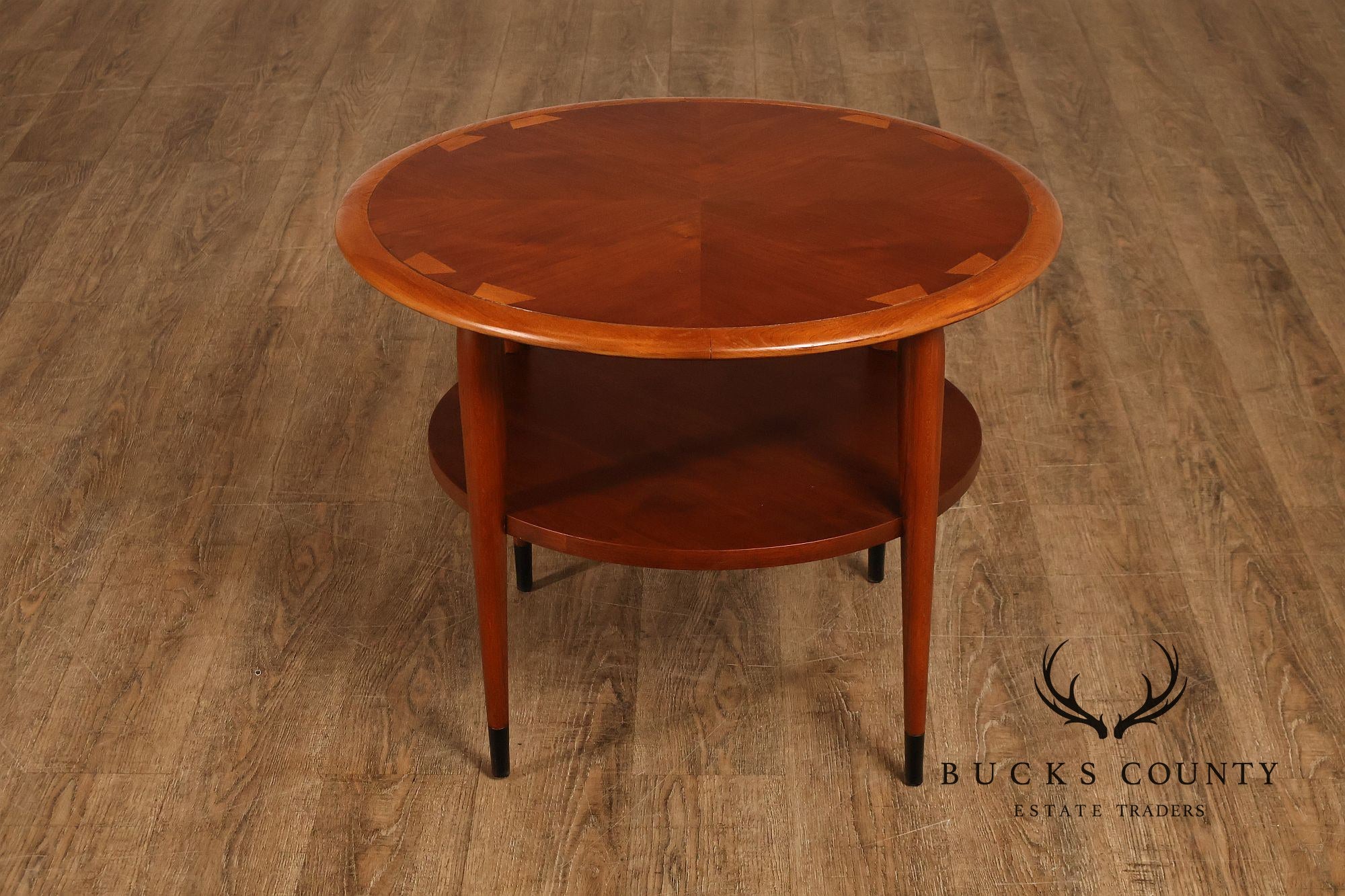 Lane Acclaim Mid Century Modern Walnut And Oak Round Two-Tier Side Table