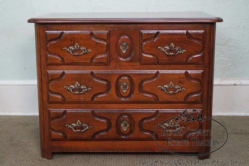 Custom Quality French Louis XV Style Walnut 3 Drawer Chest Commode